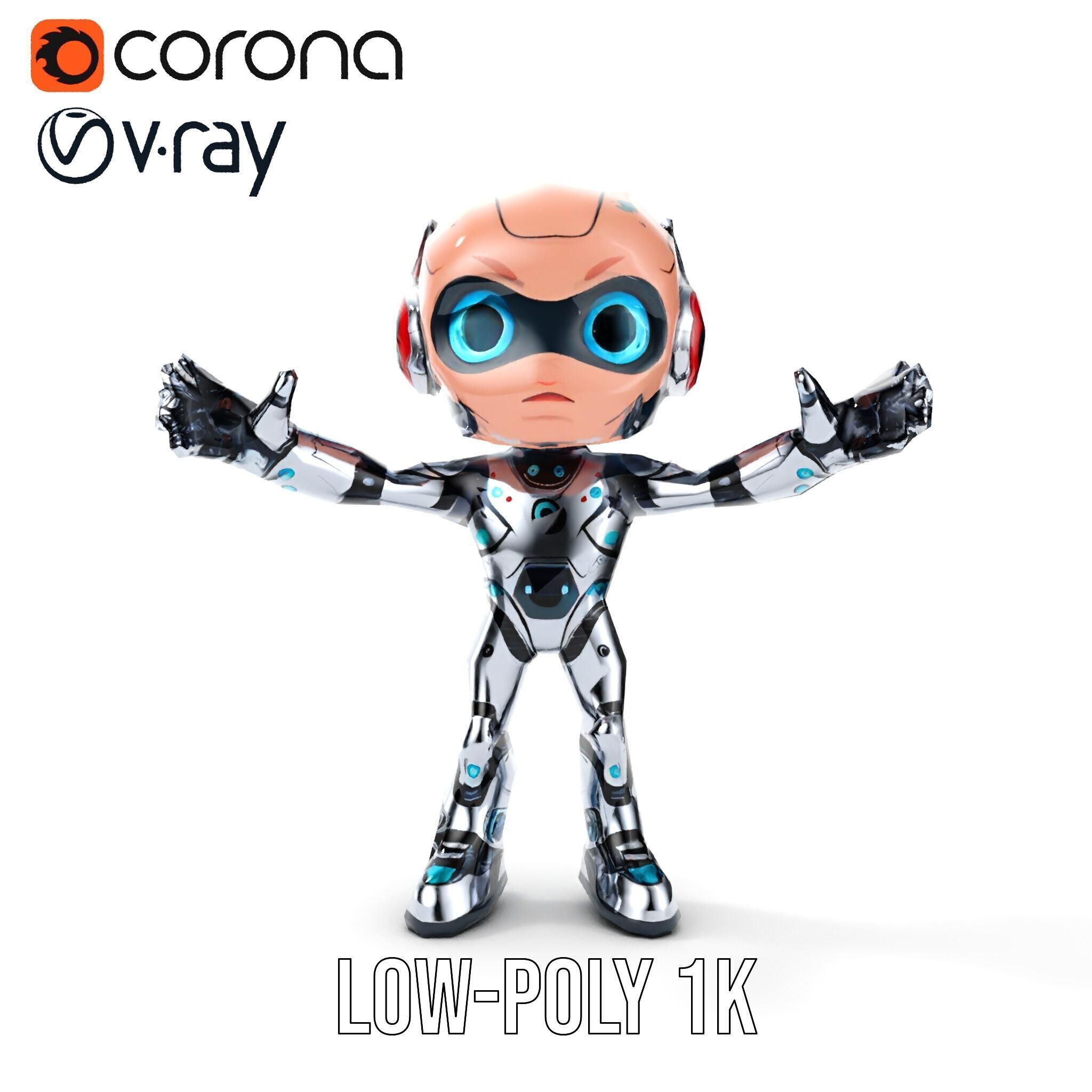 Chibi Robot Kid Rigged and Animated D Character Model Low-poly 3D model_7