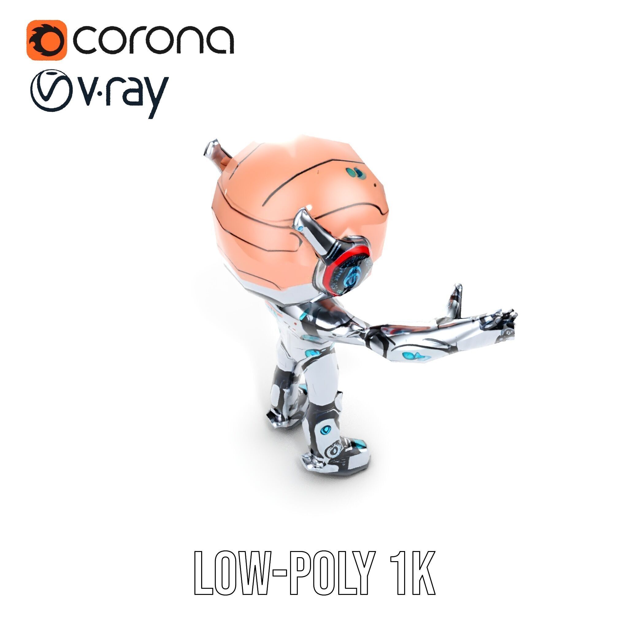 Chibi Robot Kid Rigged and Animated D Character Model Low-poly 3D model_13