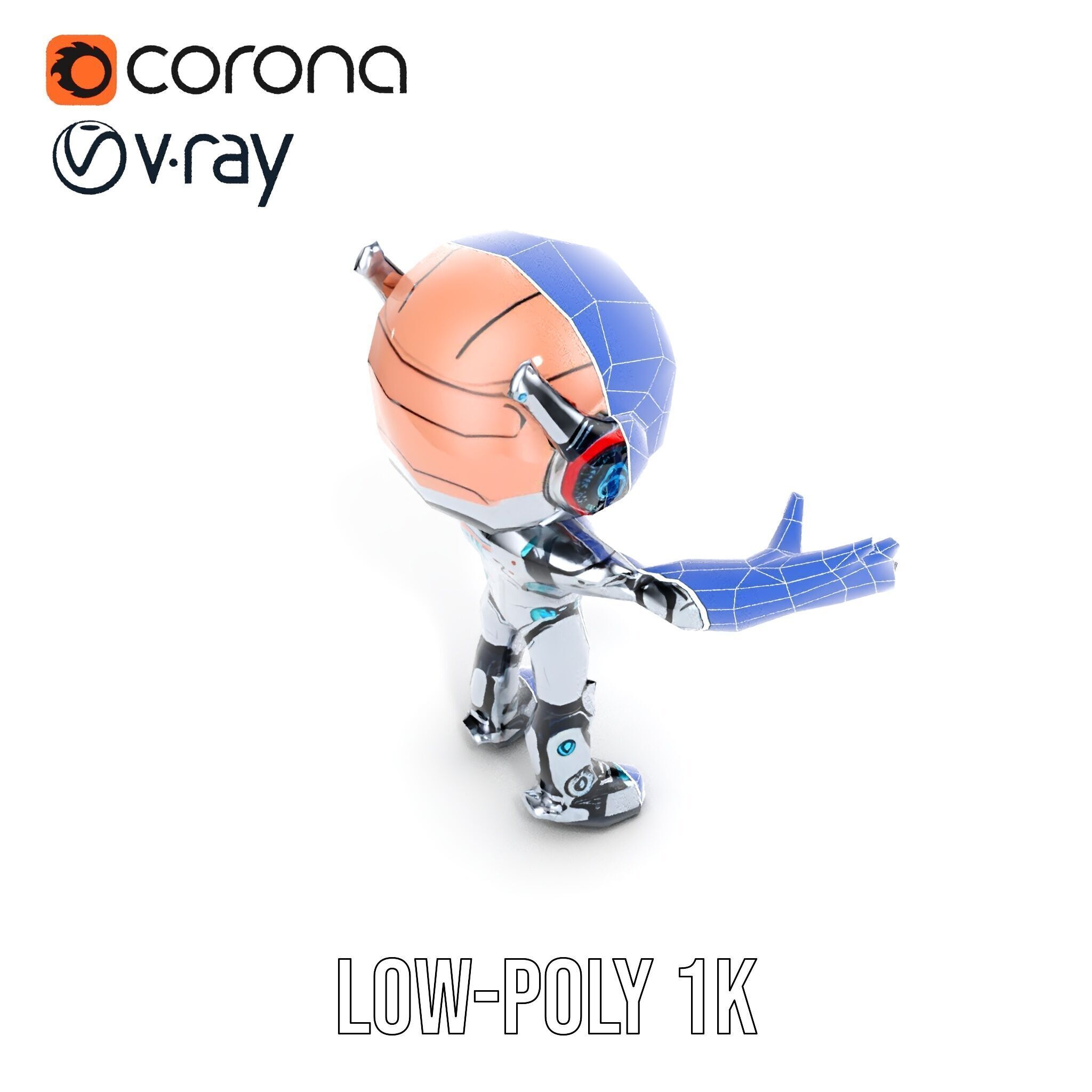 Chibi Robot Kid Rigged and Animated D Character Model Low-poly 3D model_31