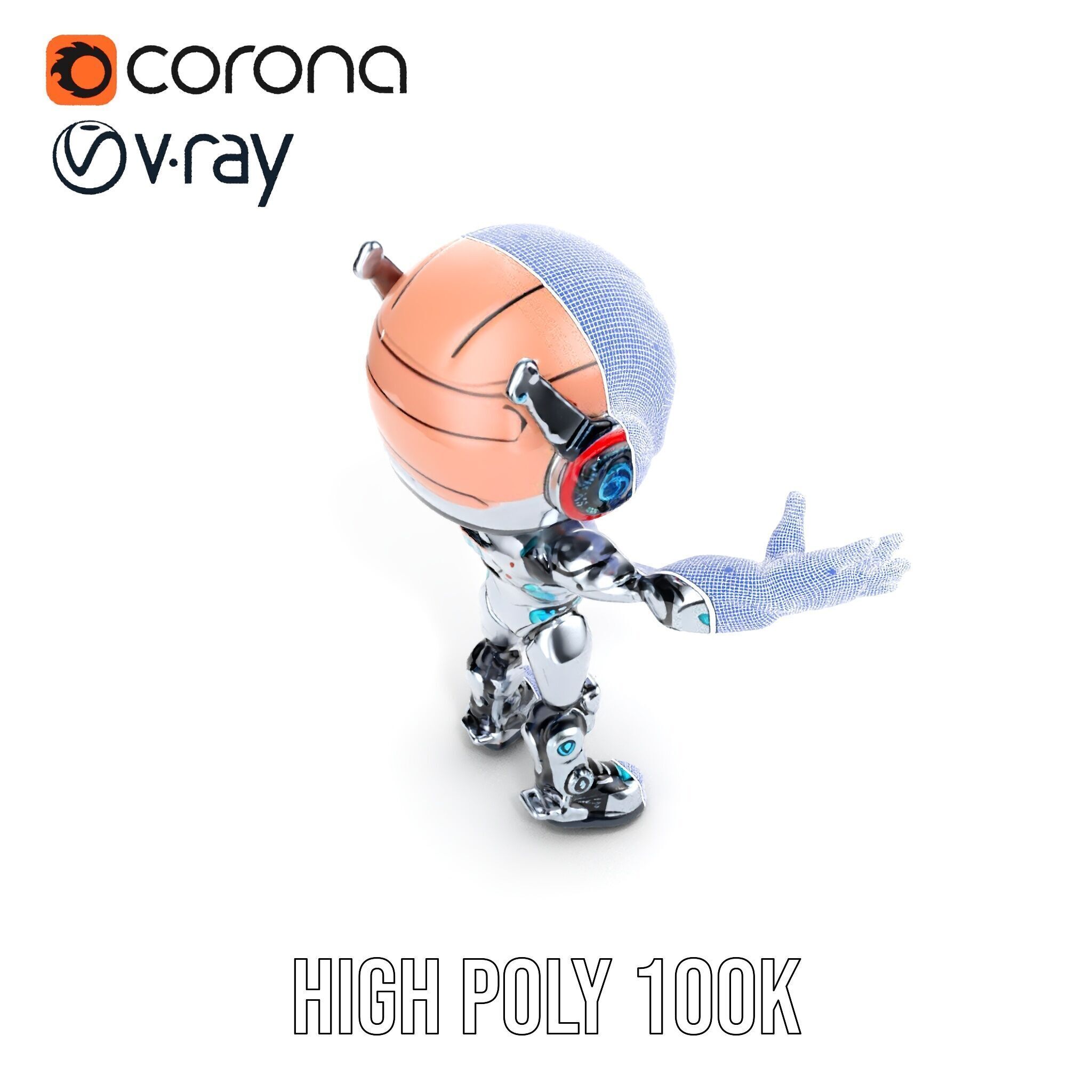 Chibi Robot Kid Rigged and Animated D Character Model Low-poly 3D model_37