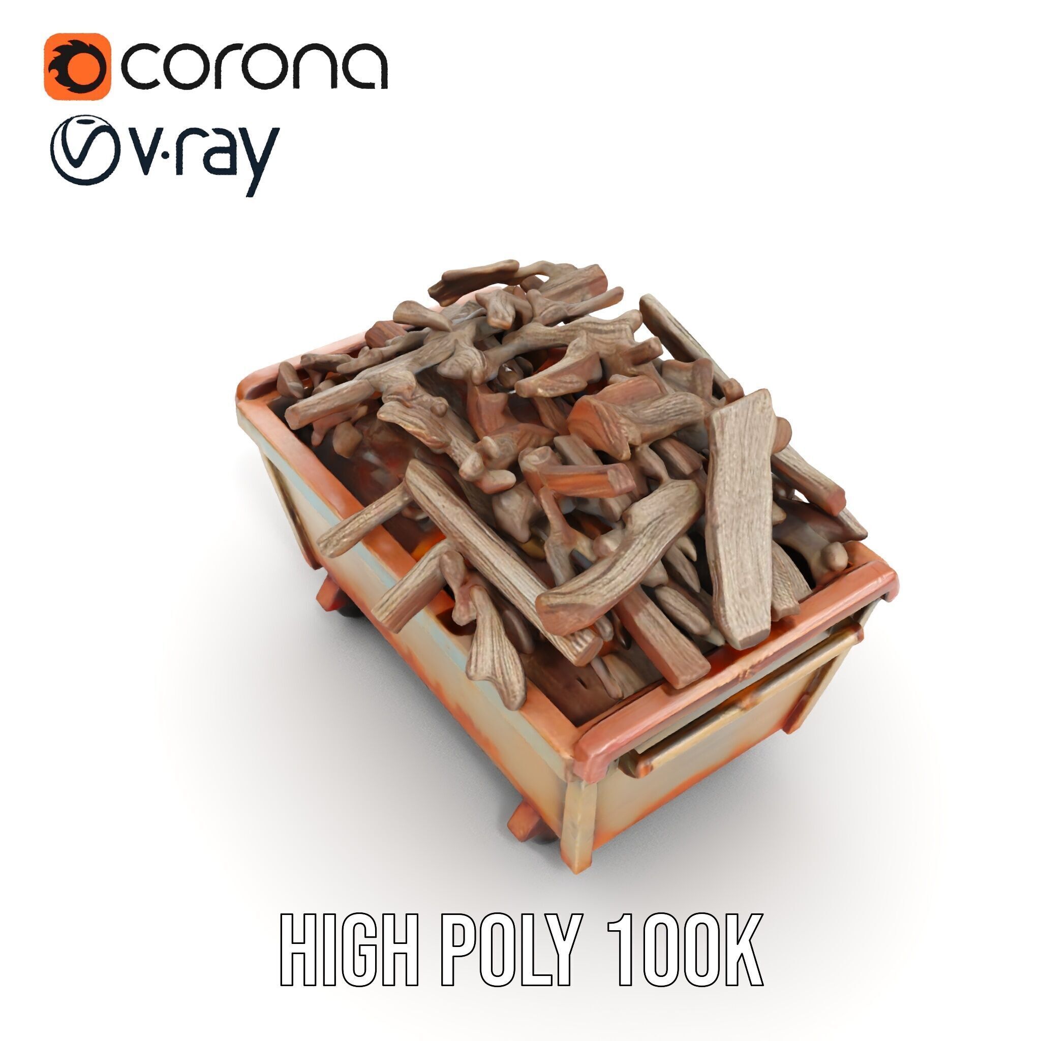 Industrial Dumpster with Scrap Wood Model Pack Low-poly 3D model_22