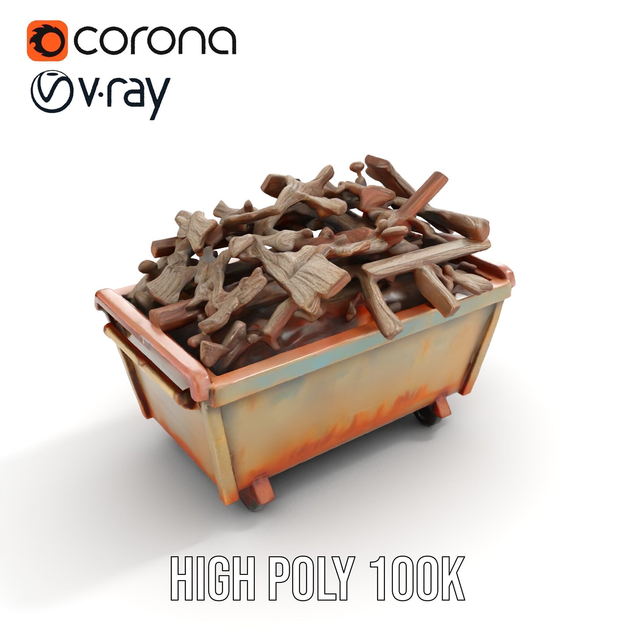 Industrial Dumpster with Scrap Wood Model Pack Low-poly 3D model_19