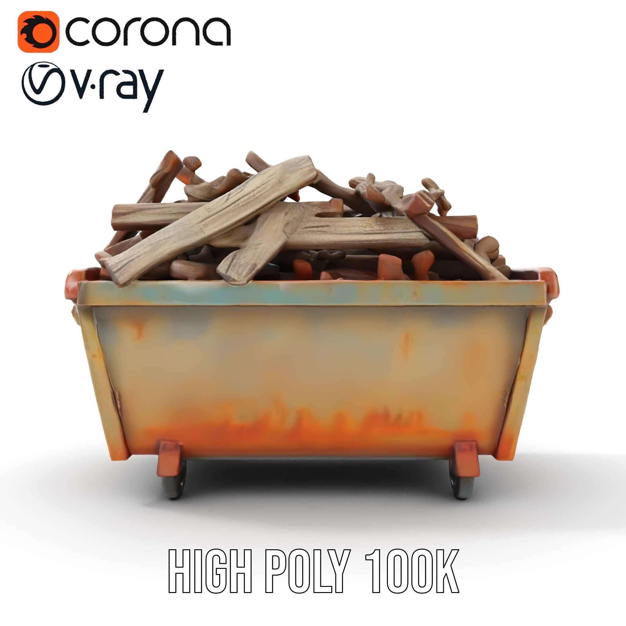 Industrial Dumpster with Scrap Wood Model Pack Low-poly 3D model_28