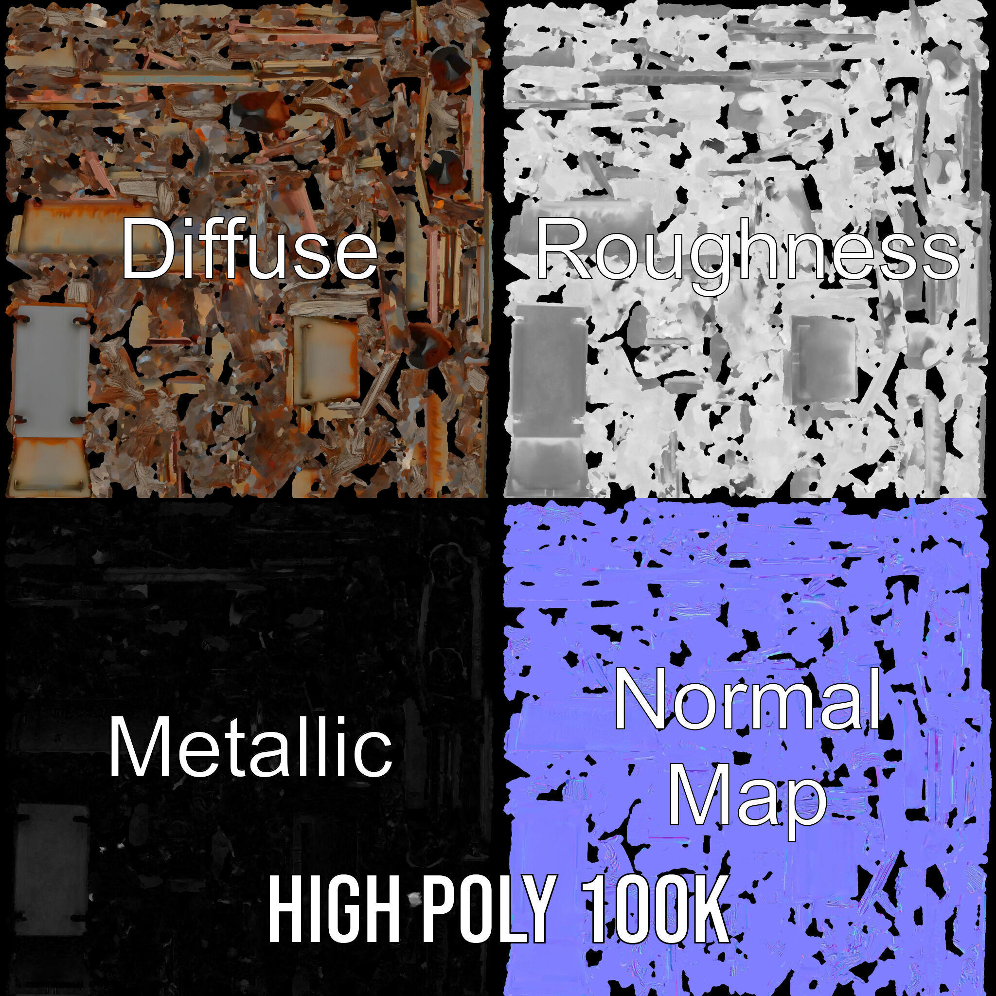 Industrial Dumpster with Scrap Wood Model Pack Low-poly 3D model_3