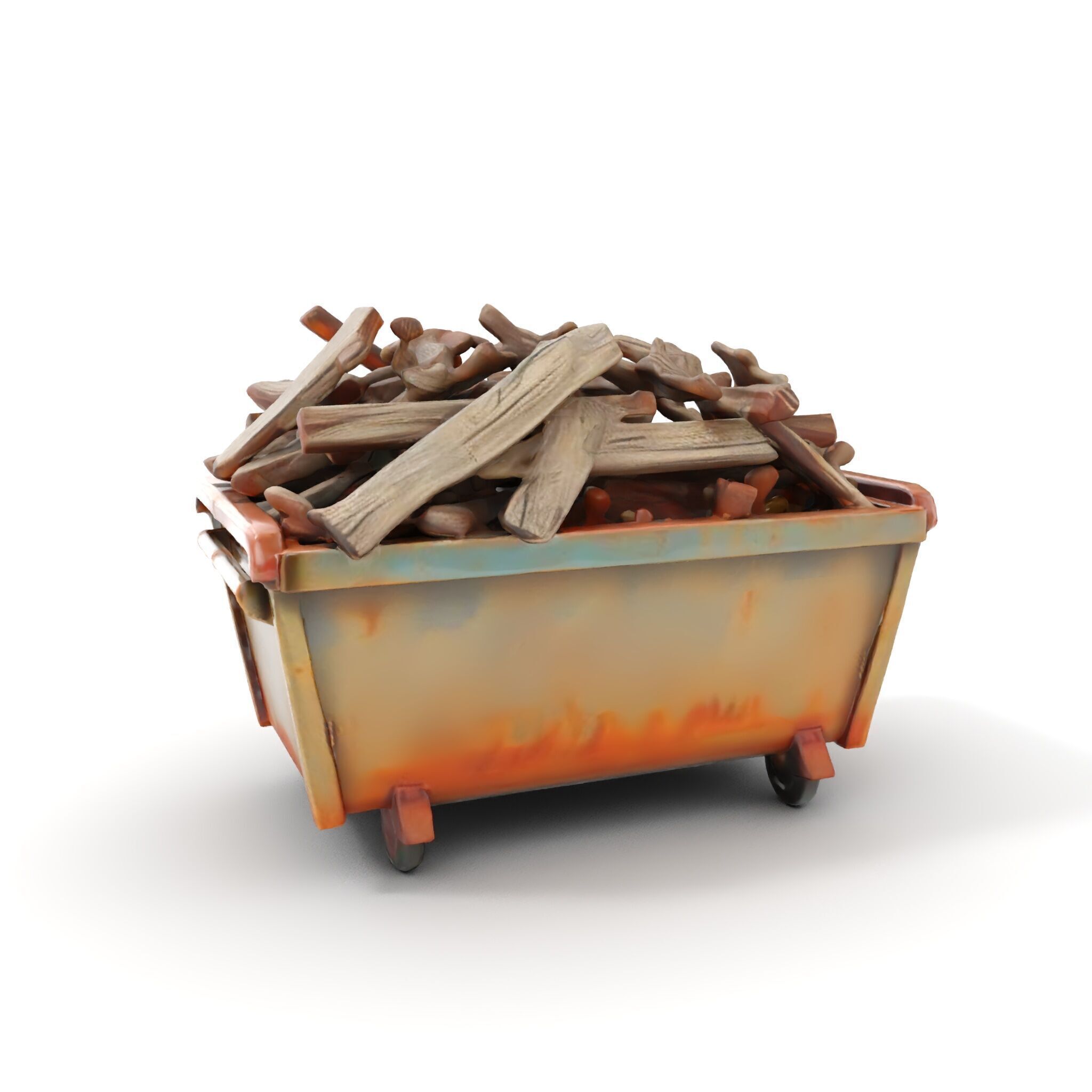 Industrial Dumpster with Scrap Wood Model Pack Low-poly 3D model_7