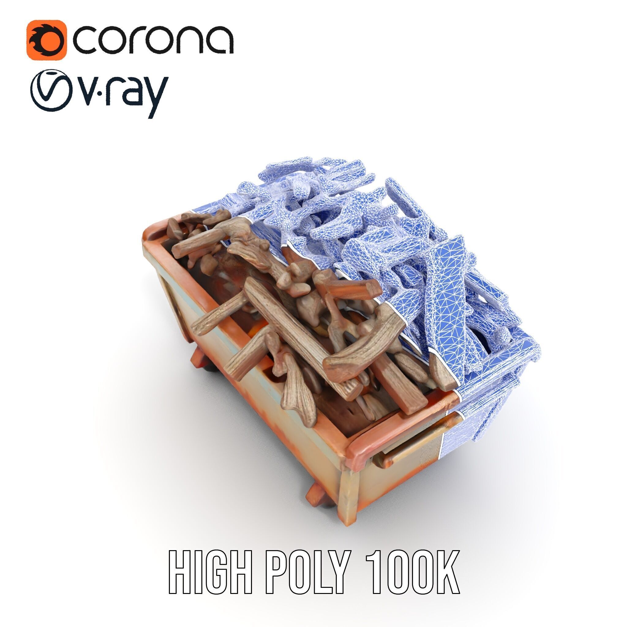 Industrial Dumpster with Scrap Wood Model Pack Low-poly 3D model_37