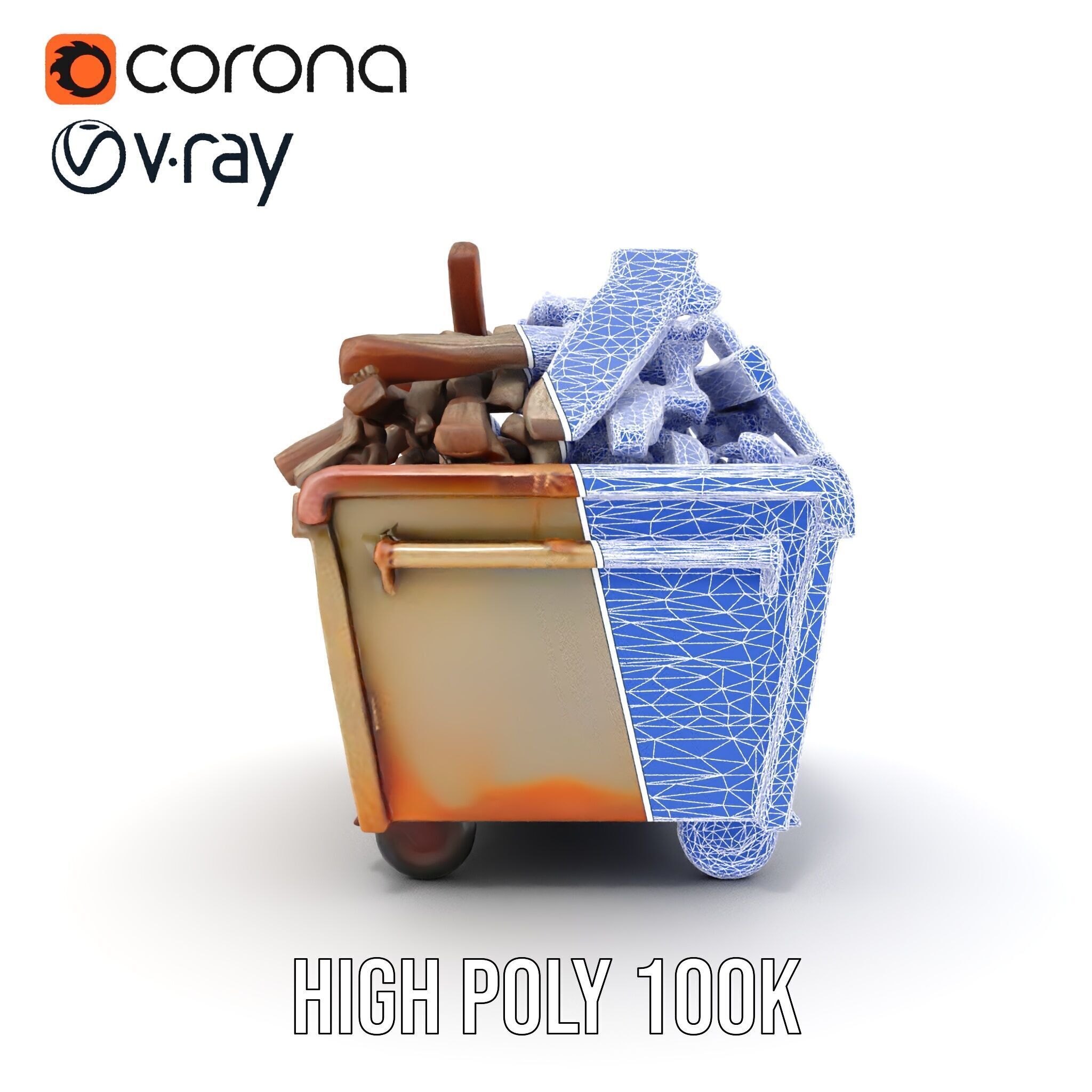 Industrial Dumpster with Scrap Wood Model Pack Low-poly 3D model_31