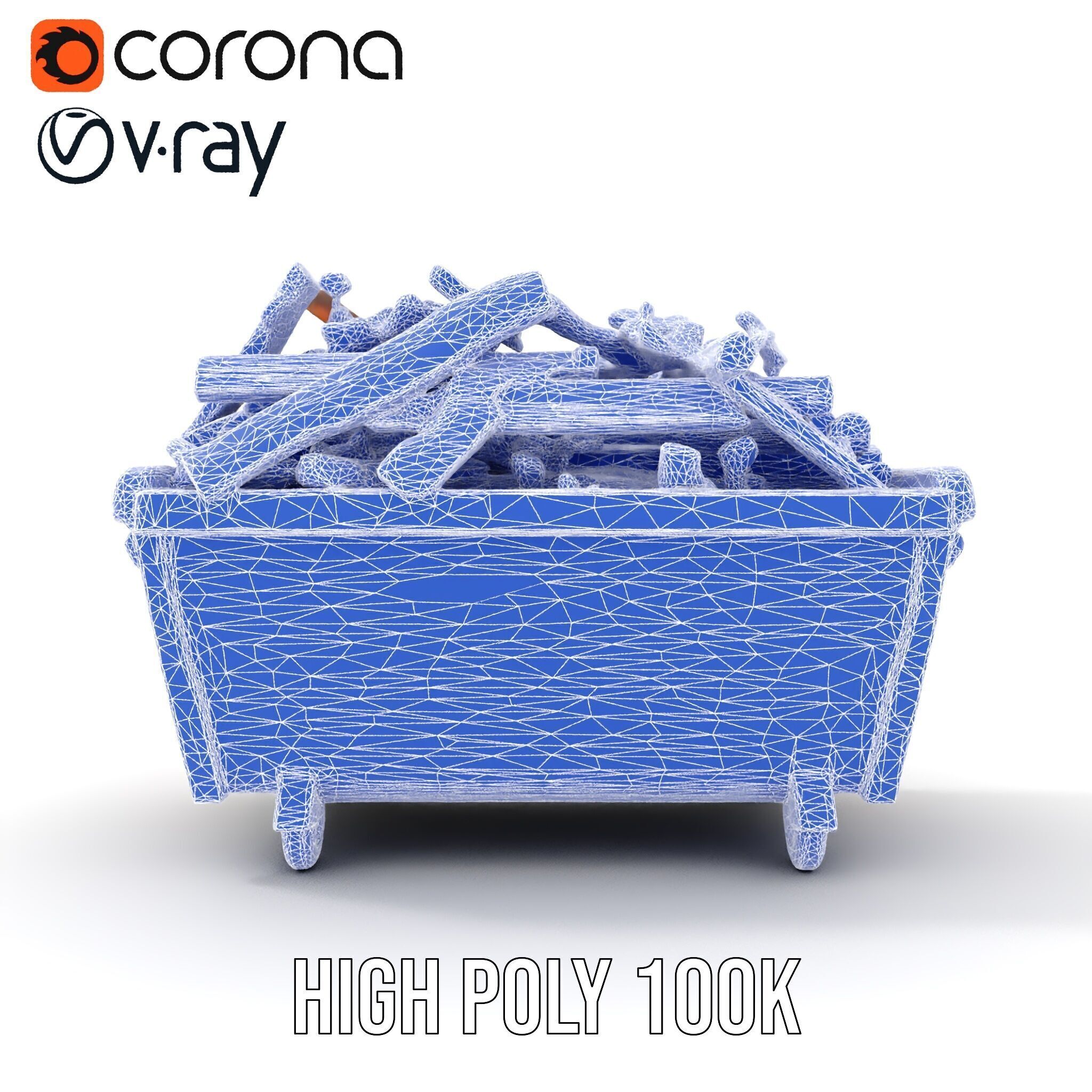 Industrial Dumpster with Scrap Wood Model Pack Low-poly 3D model_36