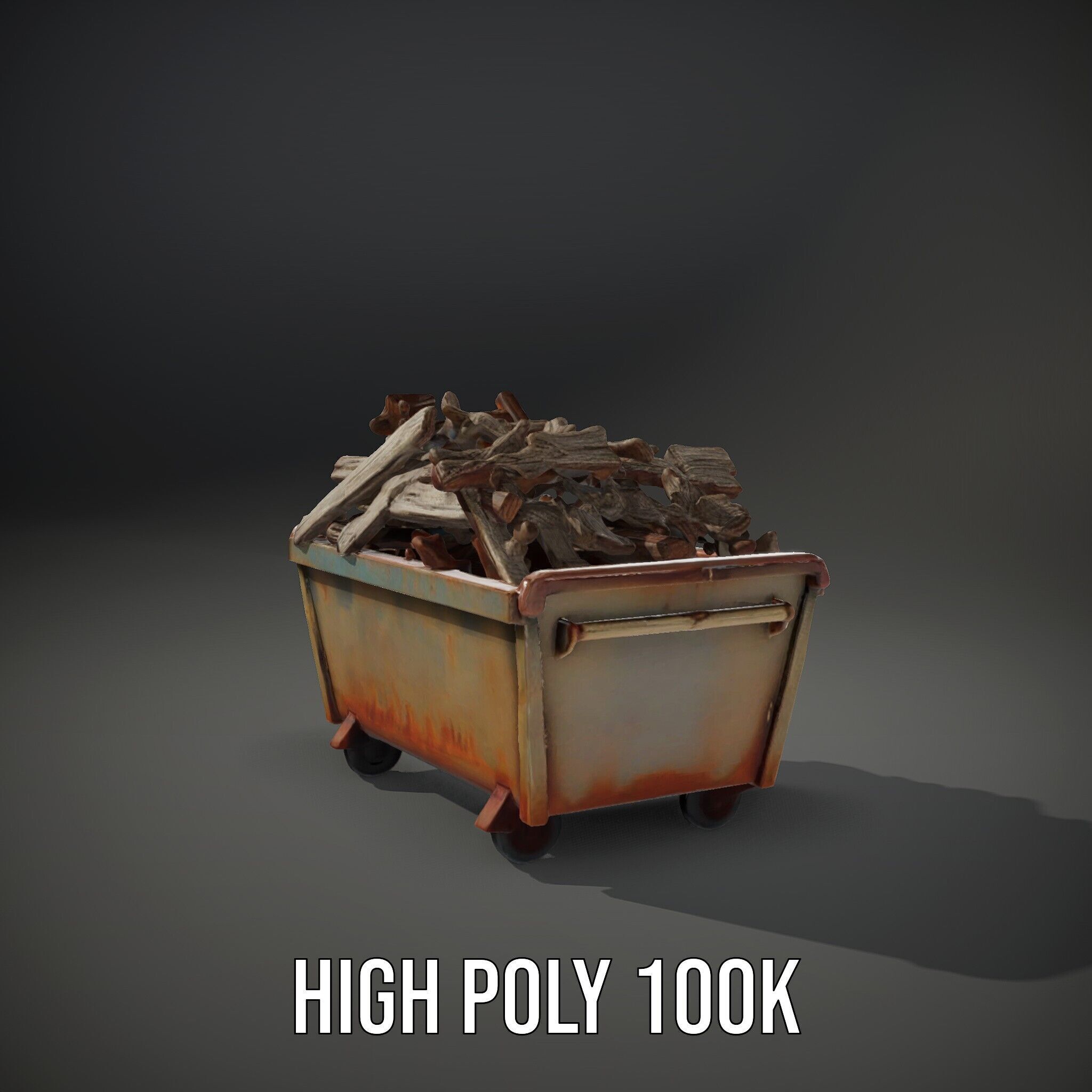 Industrial Dumpster with Scrap Wood Model Pack Low-poly 3D model_14