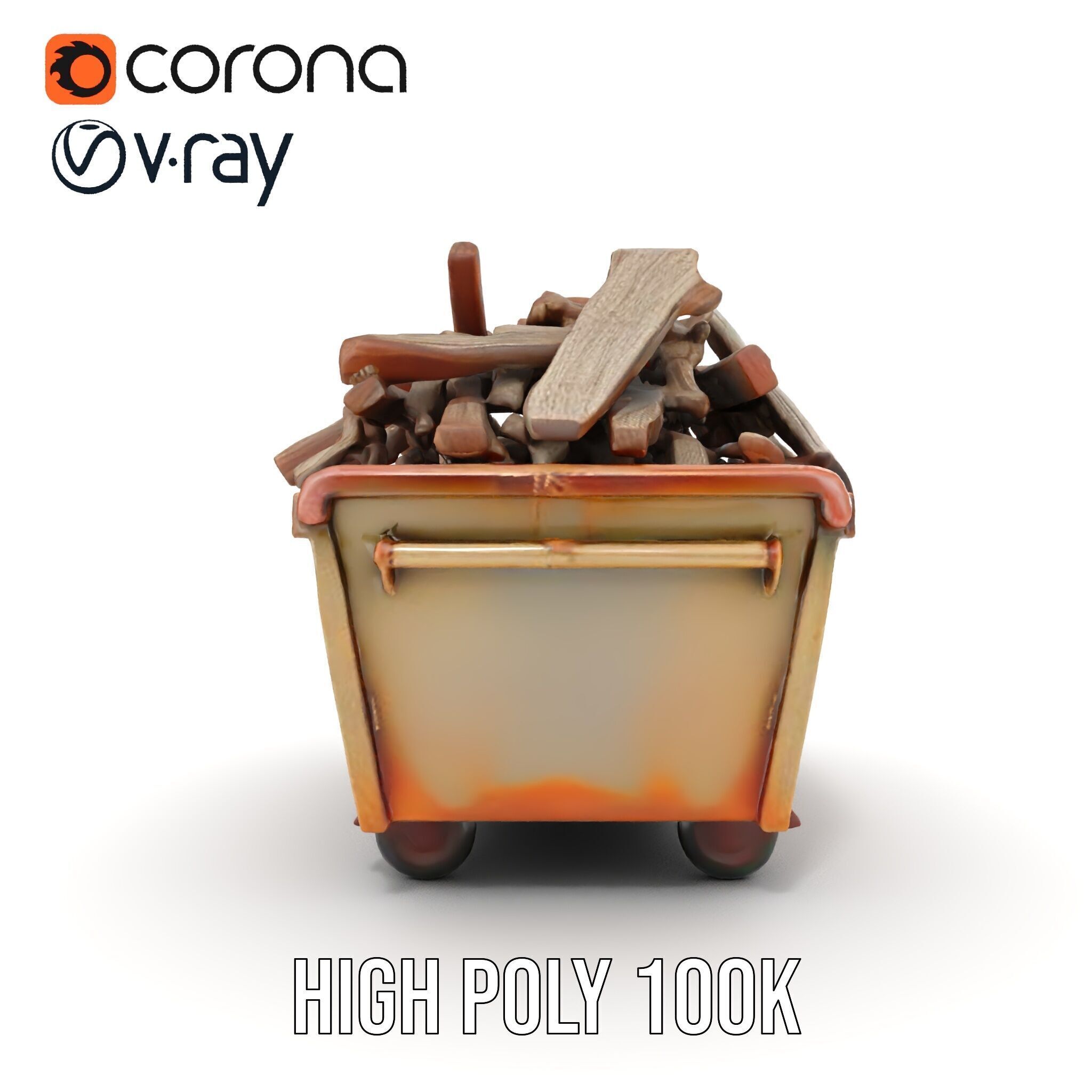 Industrial Dumpster with Scrap Wood Model Pack Low-poly 3D model_10