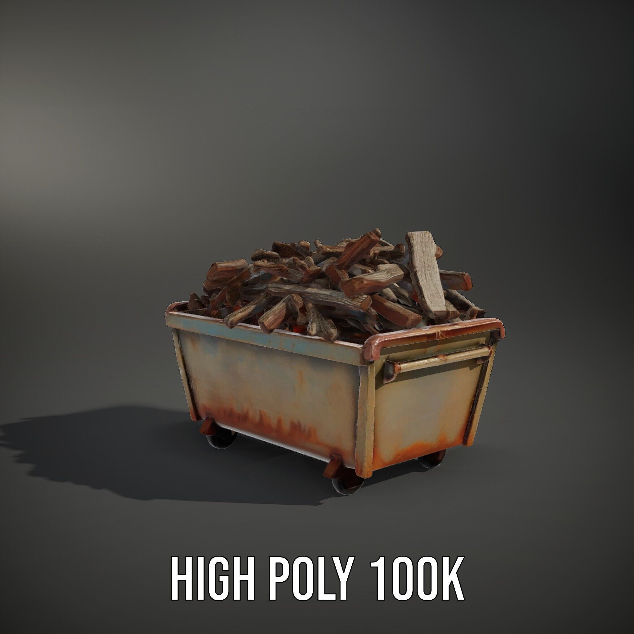 Industrial Dumpster with Scrap Wood Model Pack Low-poly 3D model_11