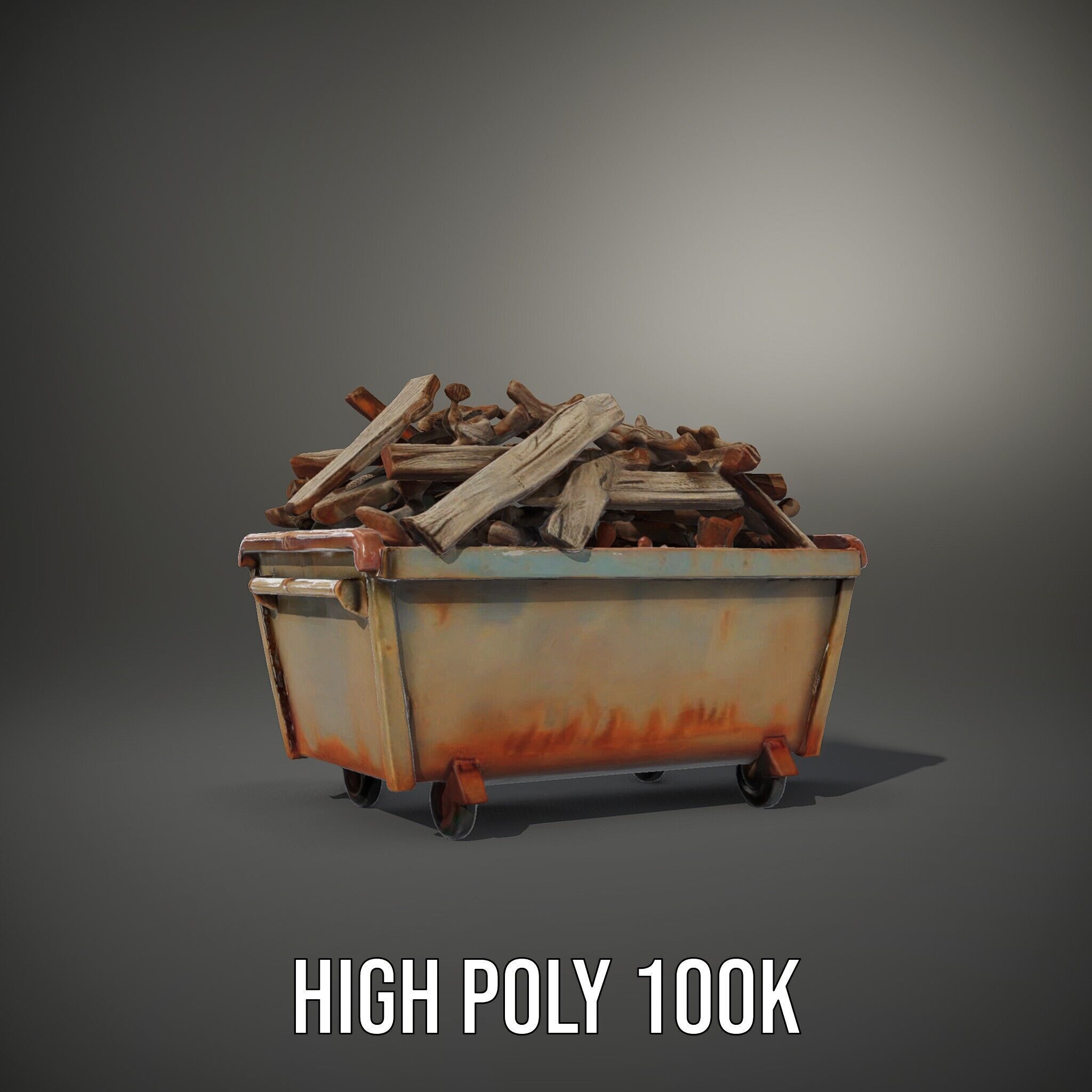 Industrial Dumpster with Scrap Wood Model Pack Low-poly 3D model_8