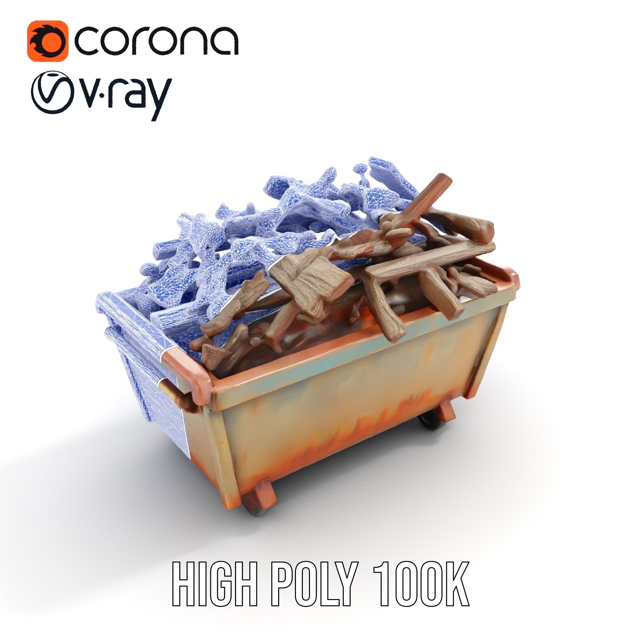 Industrial Dumpster with Scrap Wood Model Pack Low-poly 3D model_25