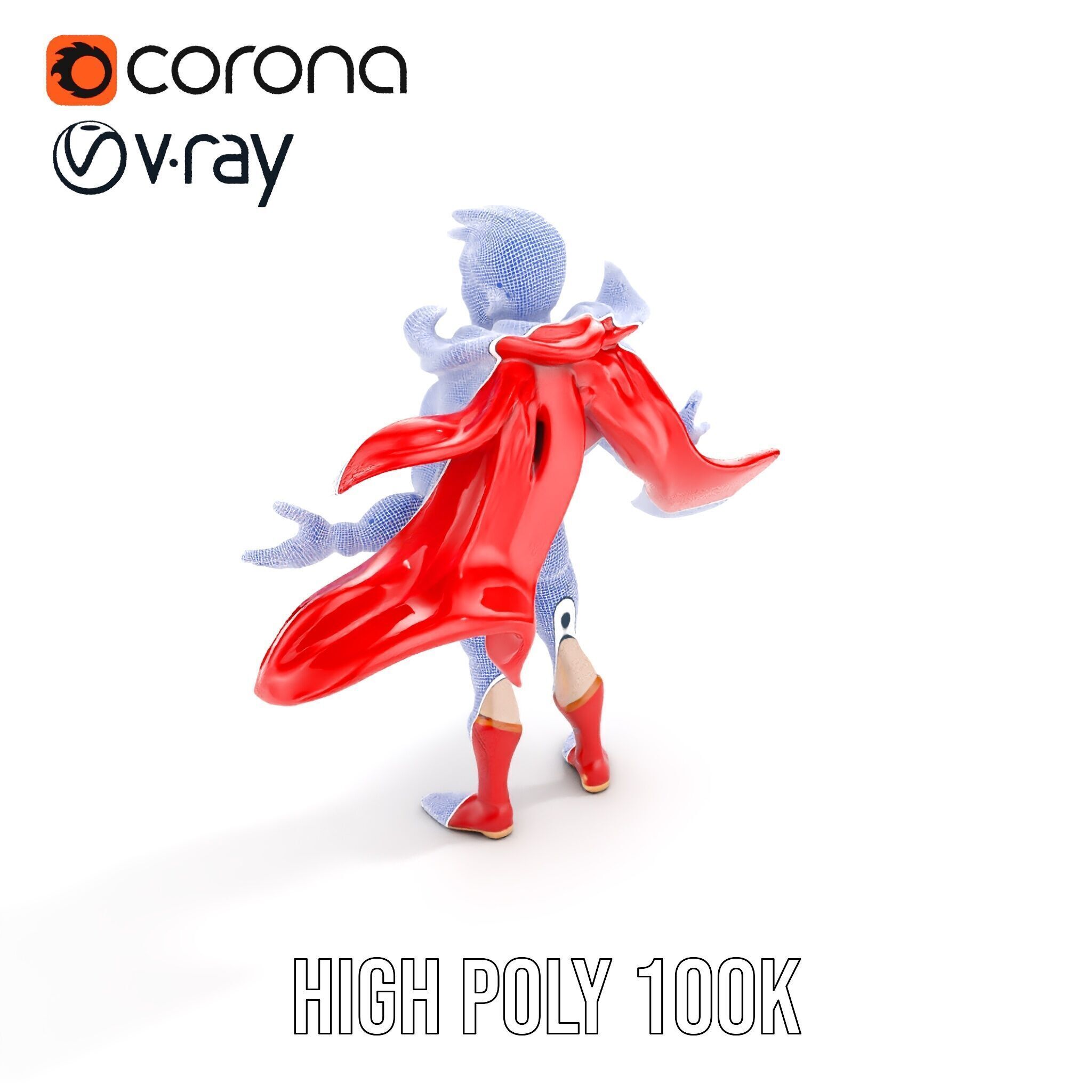 Heroic Superhero Character Rigged and Animated Low-poly 3D model_35