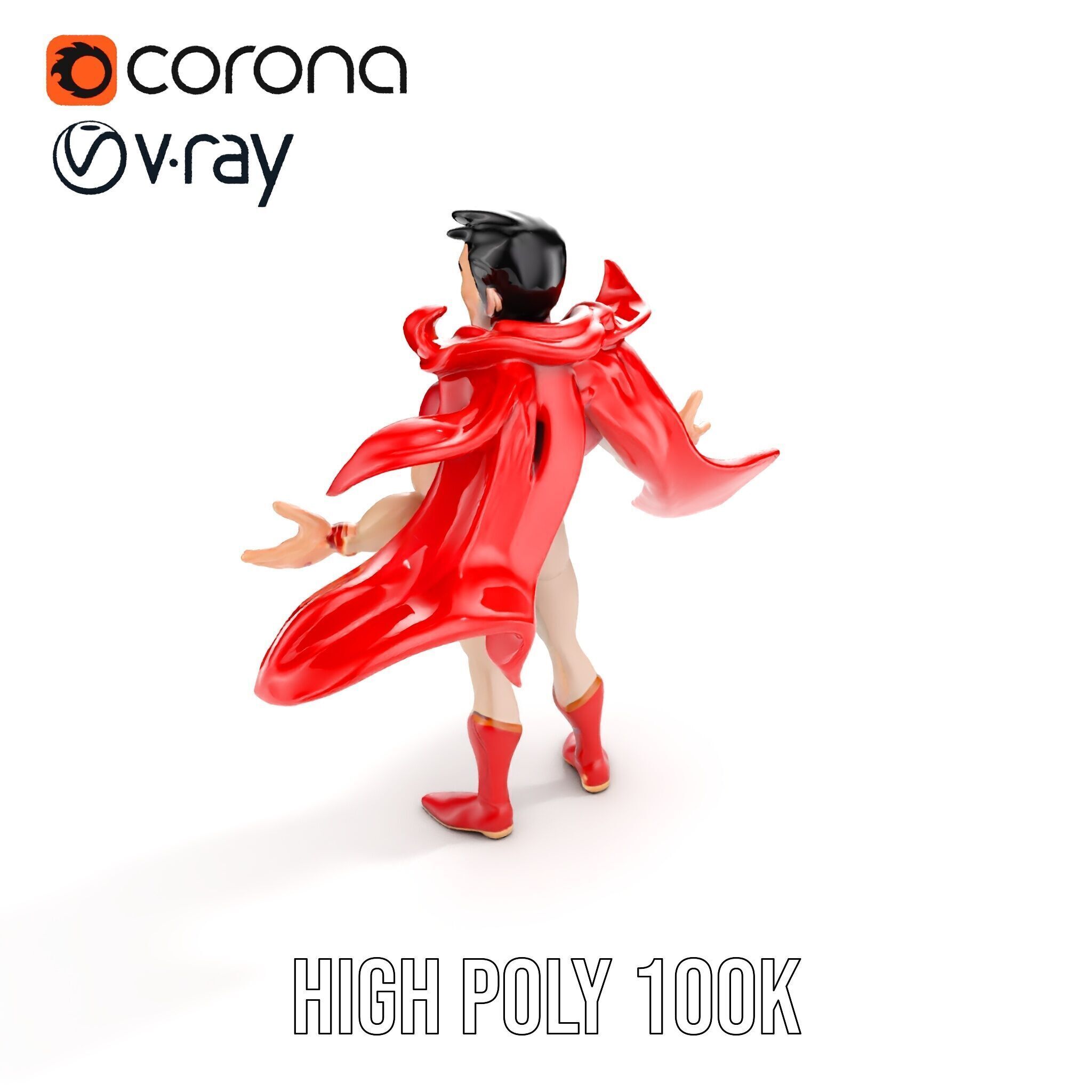 Heroic Superhero Character Rigged and Animated Low-poly 3D model_19