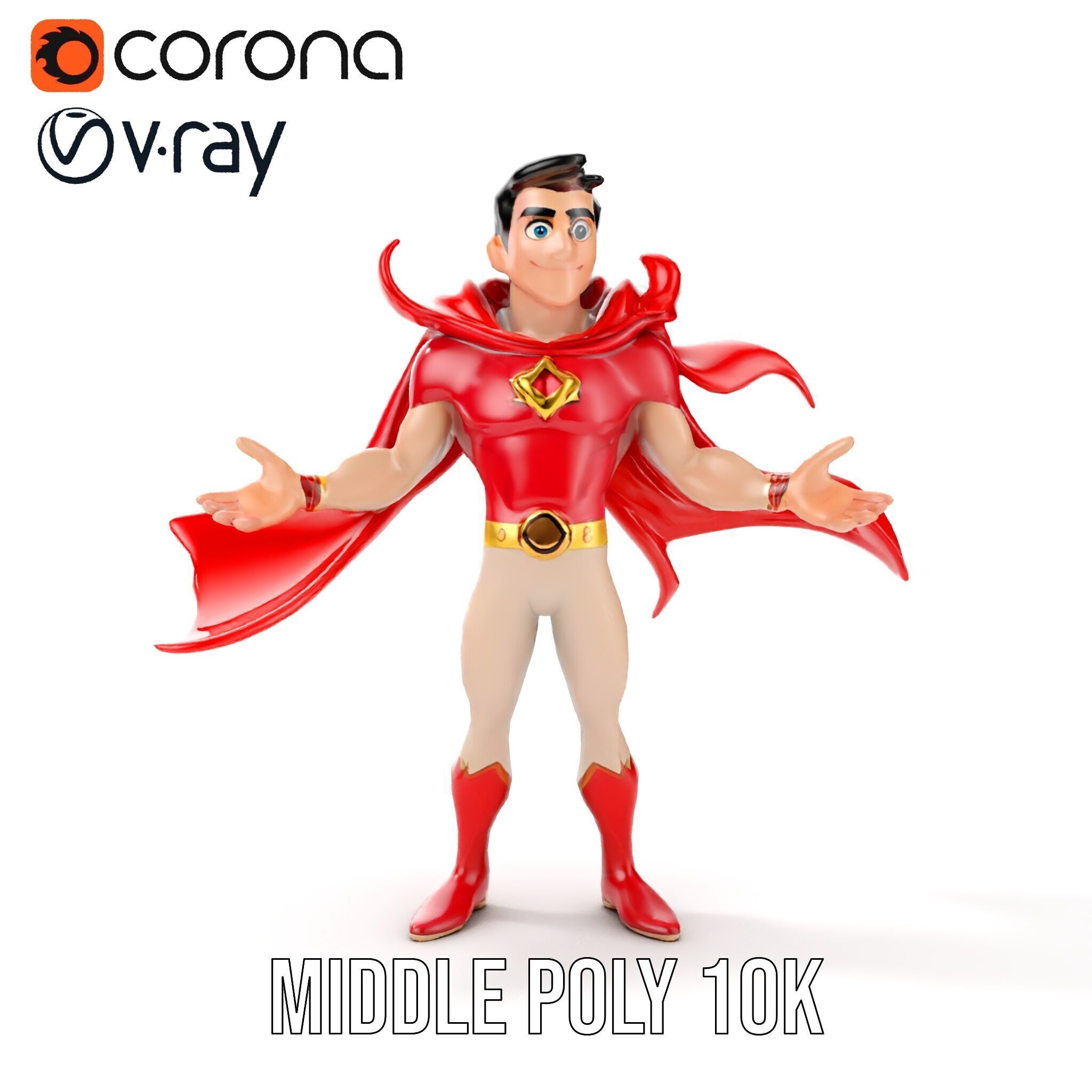 Heroic Superhero Character Rigged and Animated Low-poly 3D model_30