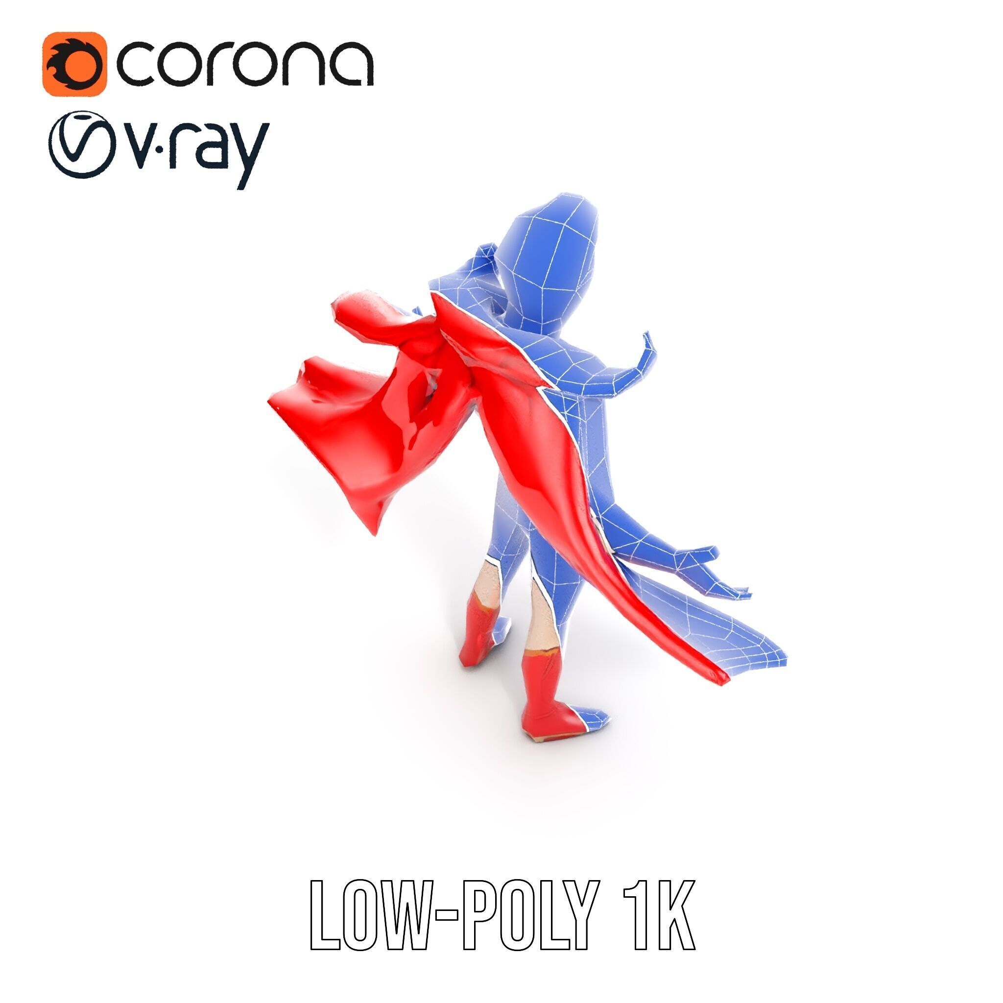 Heroic Superhero Character Rigged and Animated Low-poly 3D model_31