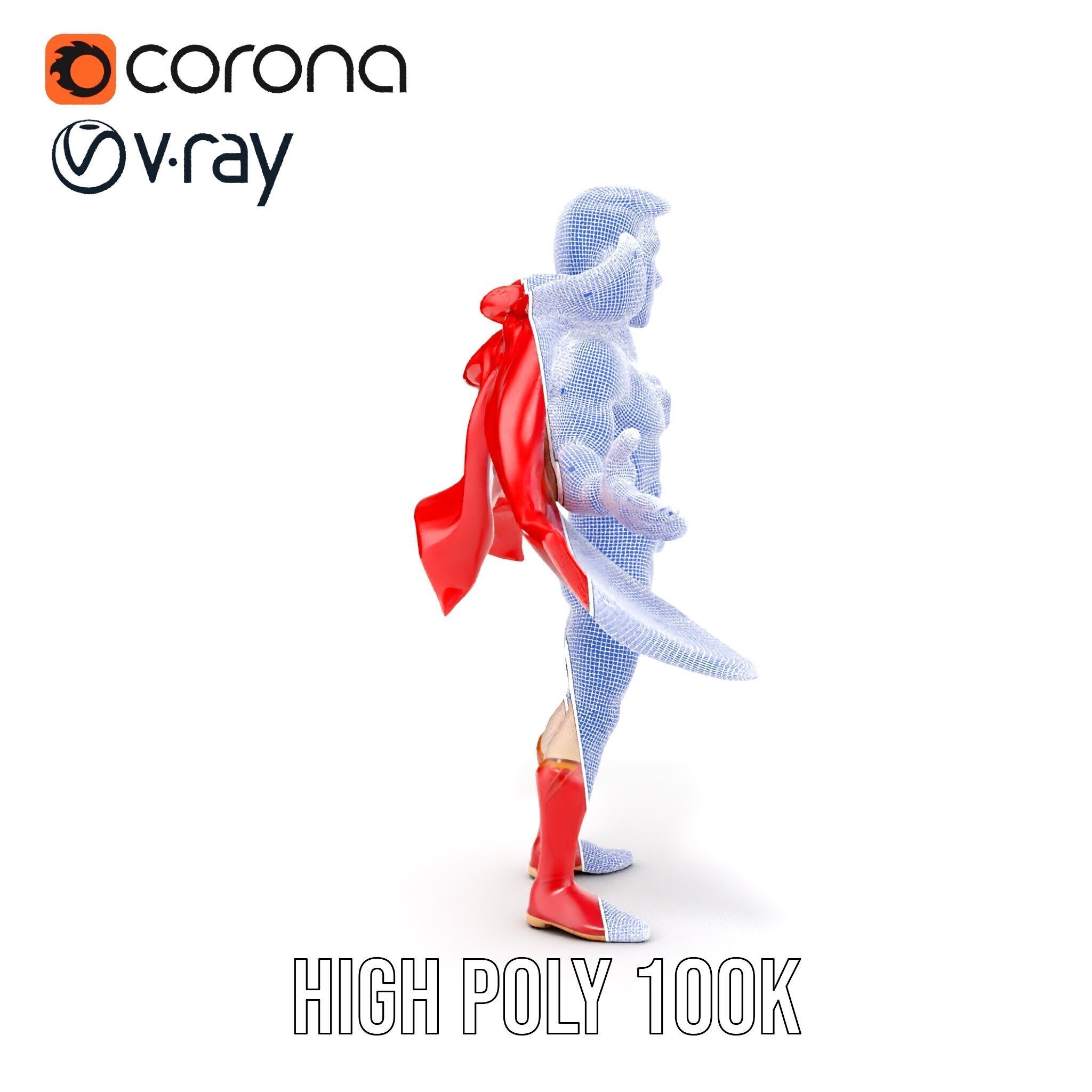 Heroic Superhero Character Rigged and Animated Low-poly 3D model_39