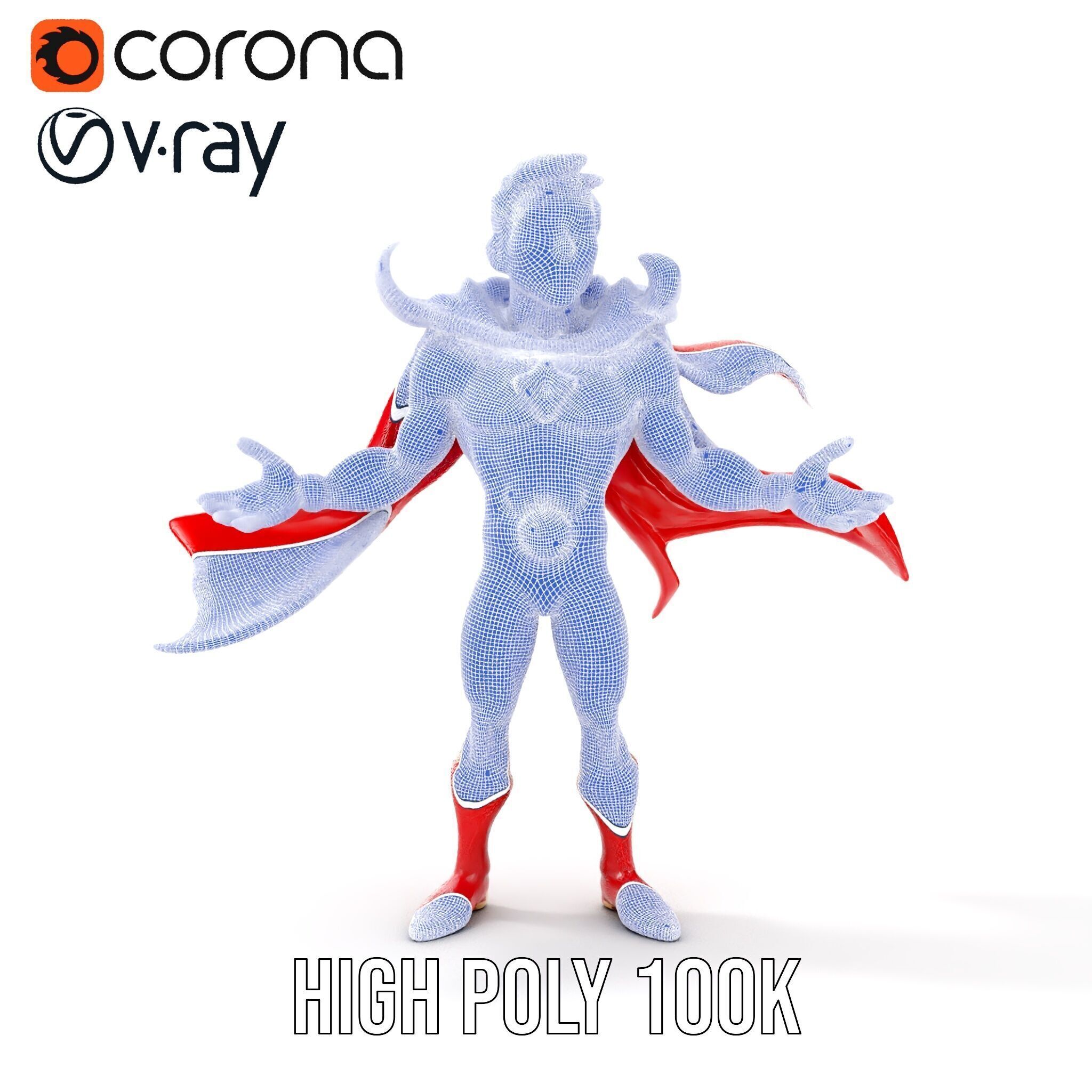 Heroic Superhero Character Rigged and Animated Low-poly 3D model_40