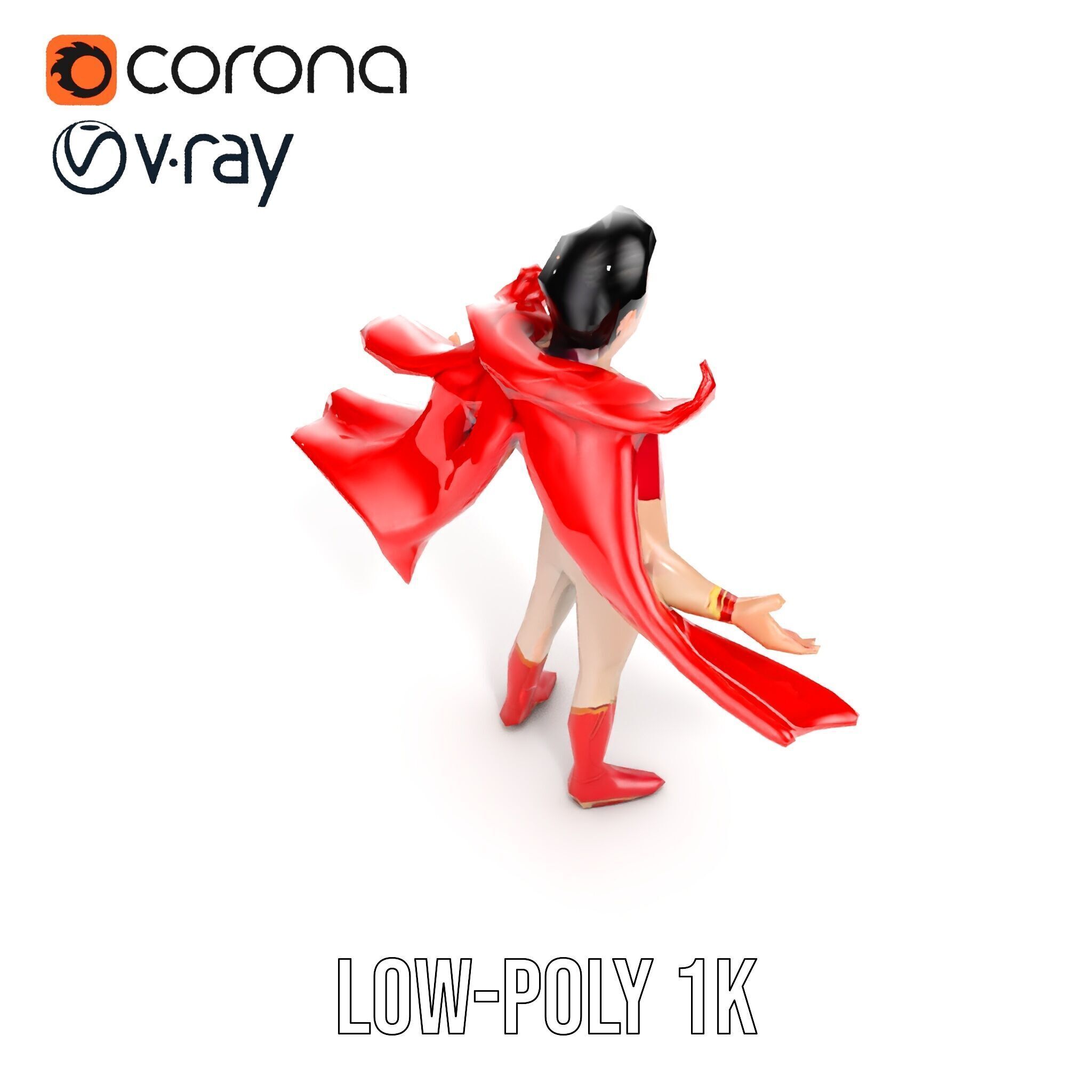 Heroic Superhero Character Rigged and Animated Low-poly 3D model_21