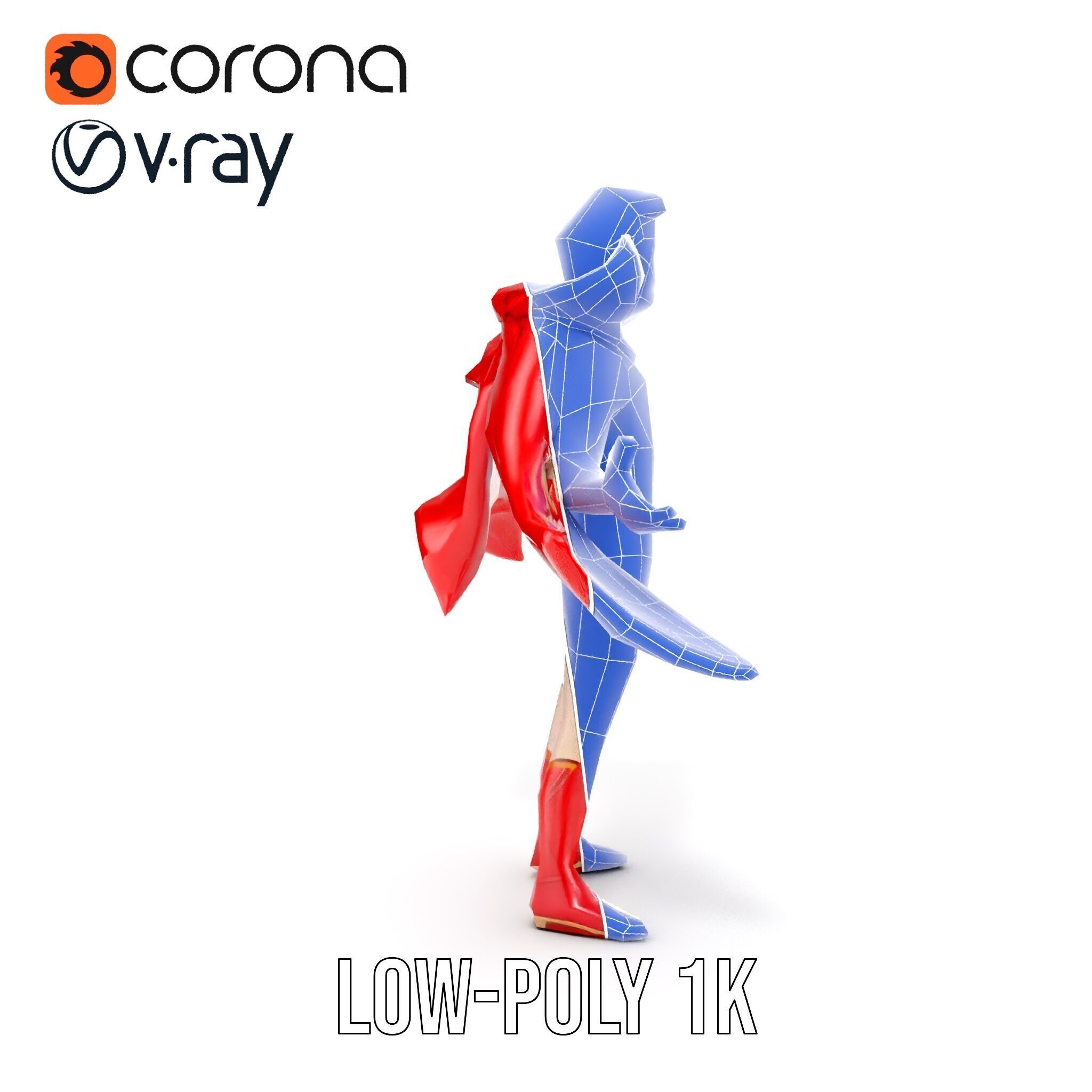 Heroic Superhero Character Rigged and Animated Low-poly 3D model_26