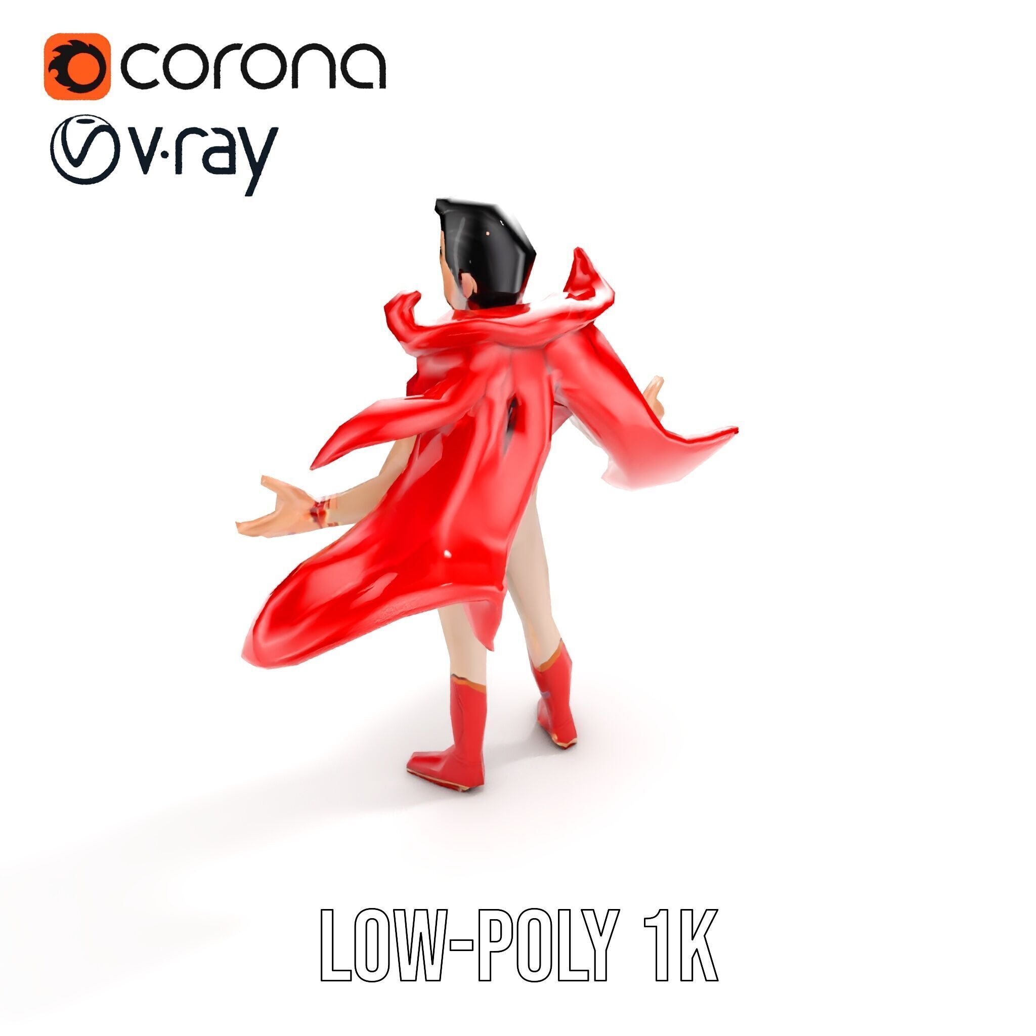 Heroic Superhero Character Rigged and Animated Low-poly 3D model_10