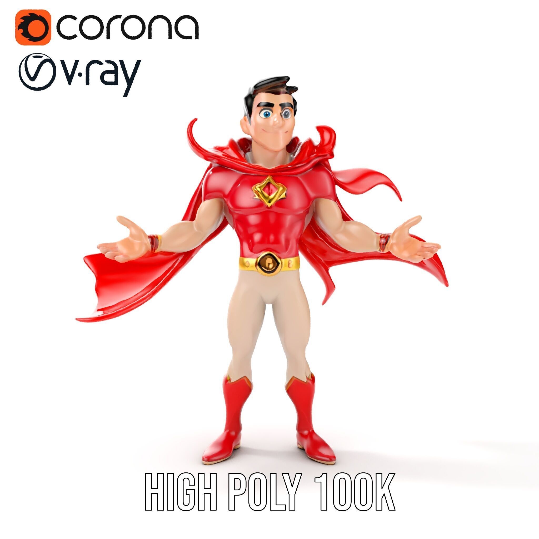 Heroic Superhero Character Rigged and Animated Low-poly 3D model_32