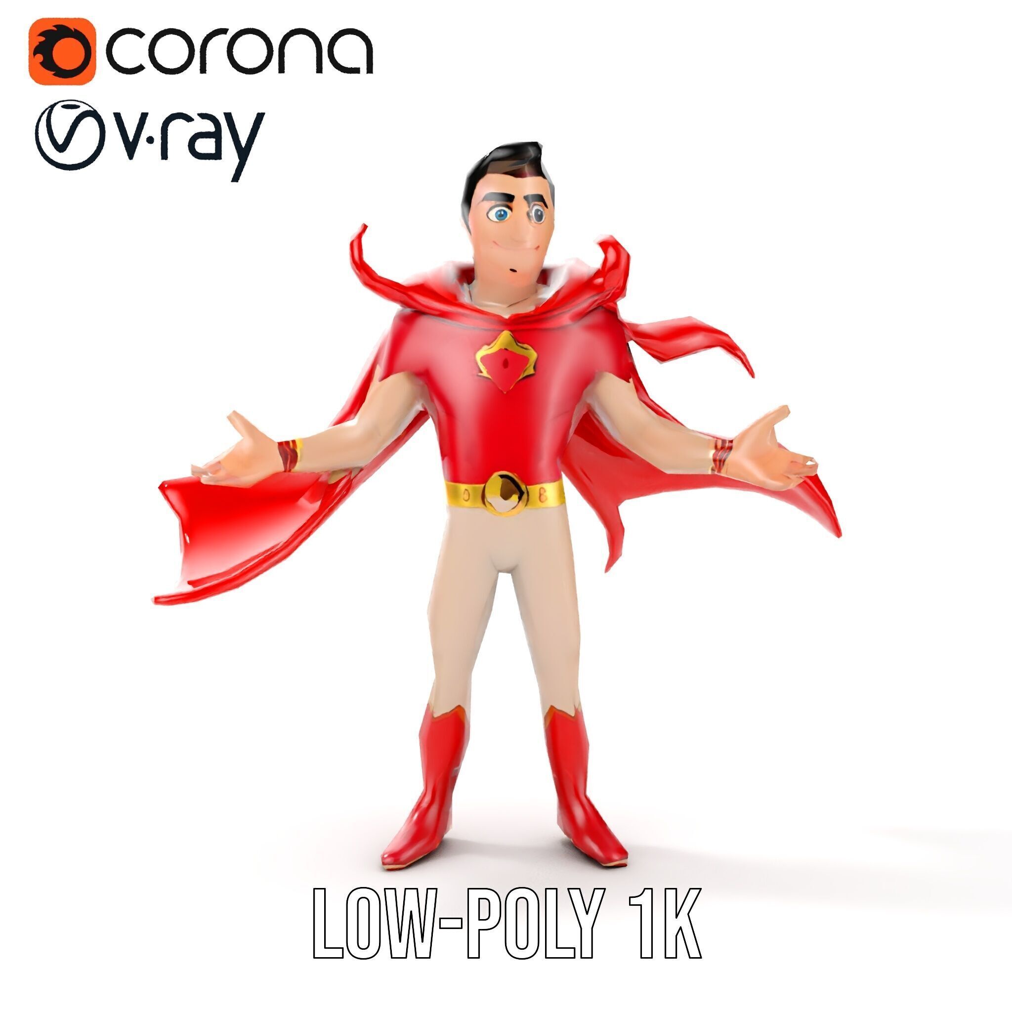 Heroic Superhero Character Rigged and Animated Low-poly 3D model_13