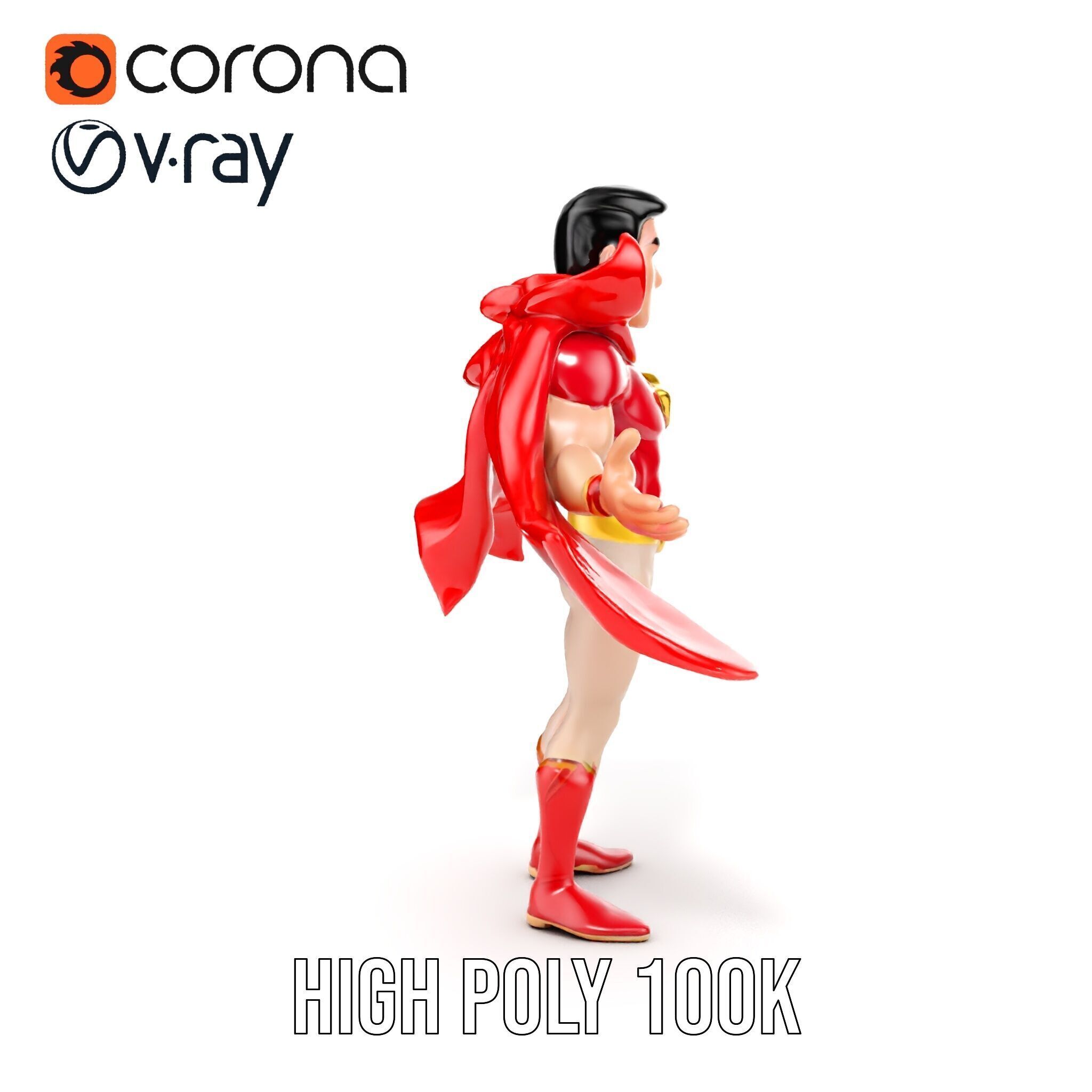 Heroic Superhero Character Rigged and Animated Low-poly 3D model_27