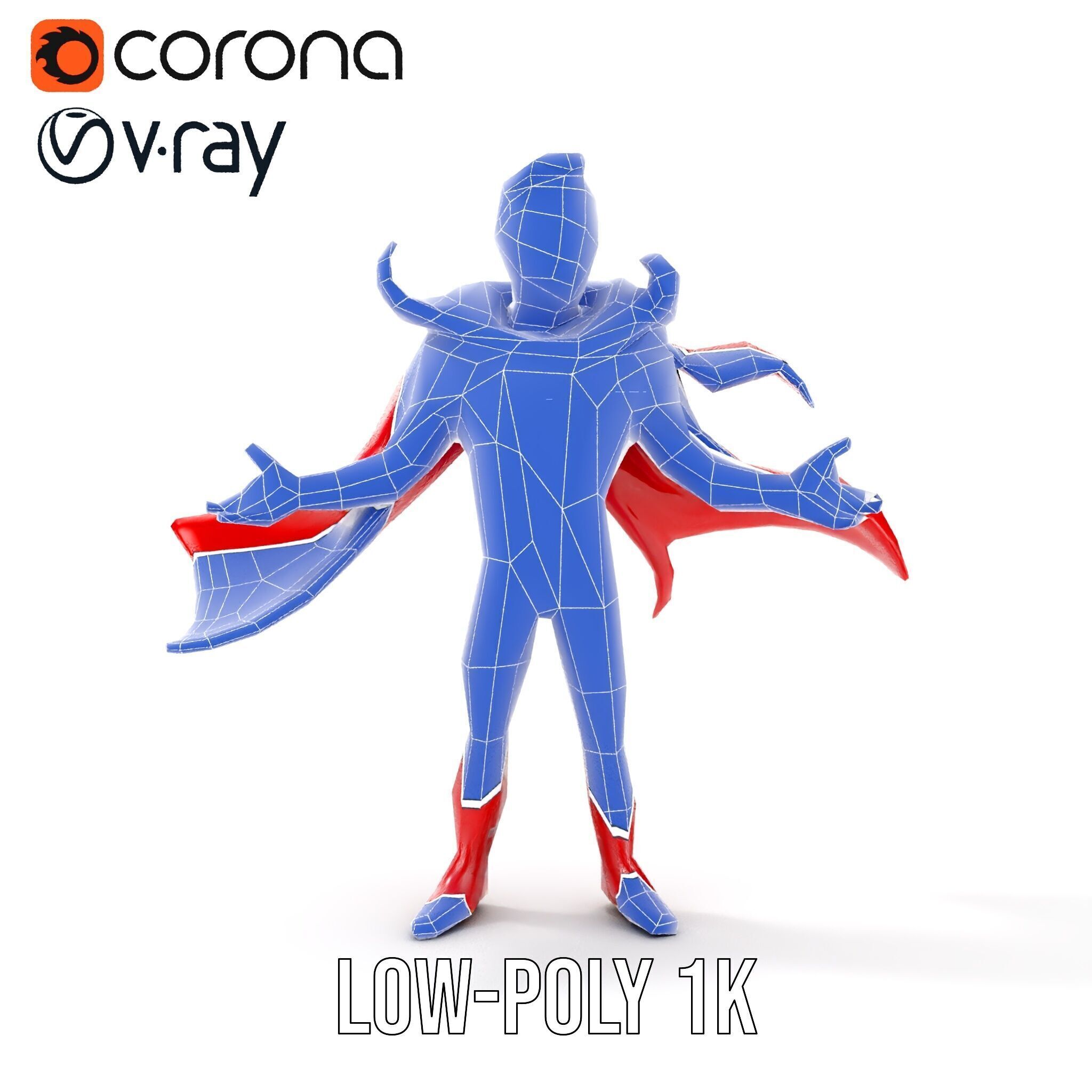 Heroic Superhero Character Rigged and Animated Low-poly 3D model_29