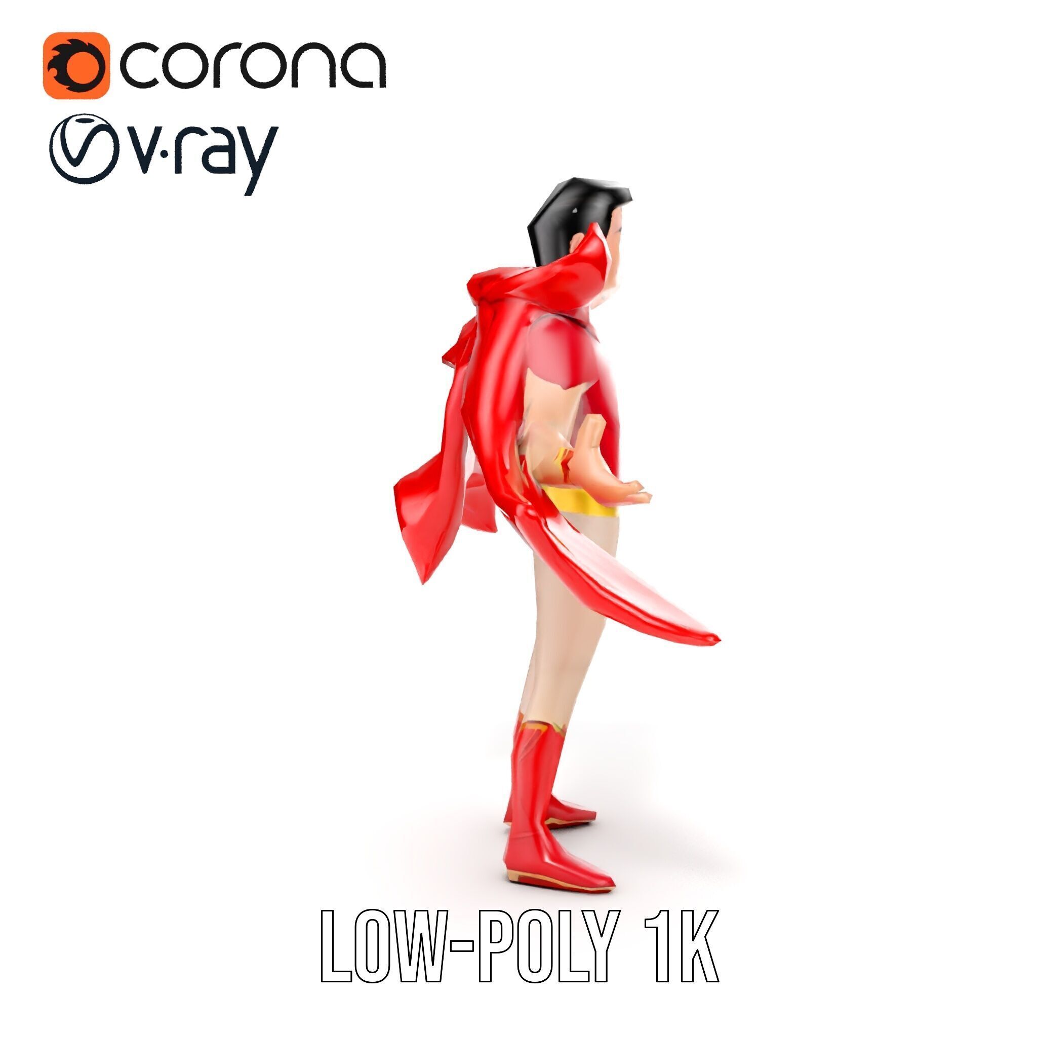 Heroic Superhero Character Rigged and Animated Low-poly 3D model_23