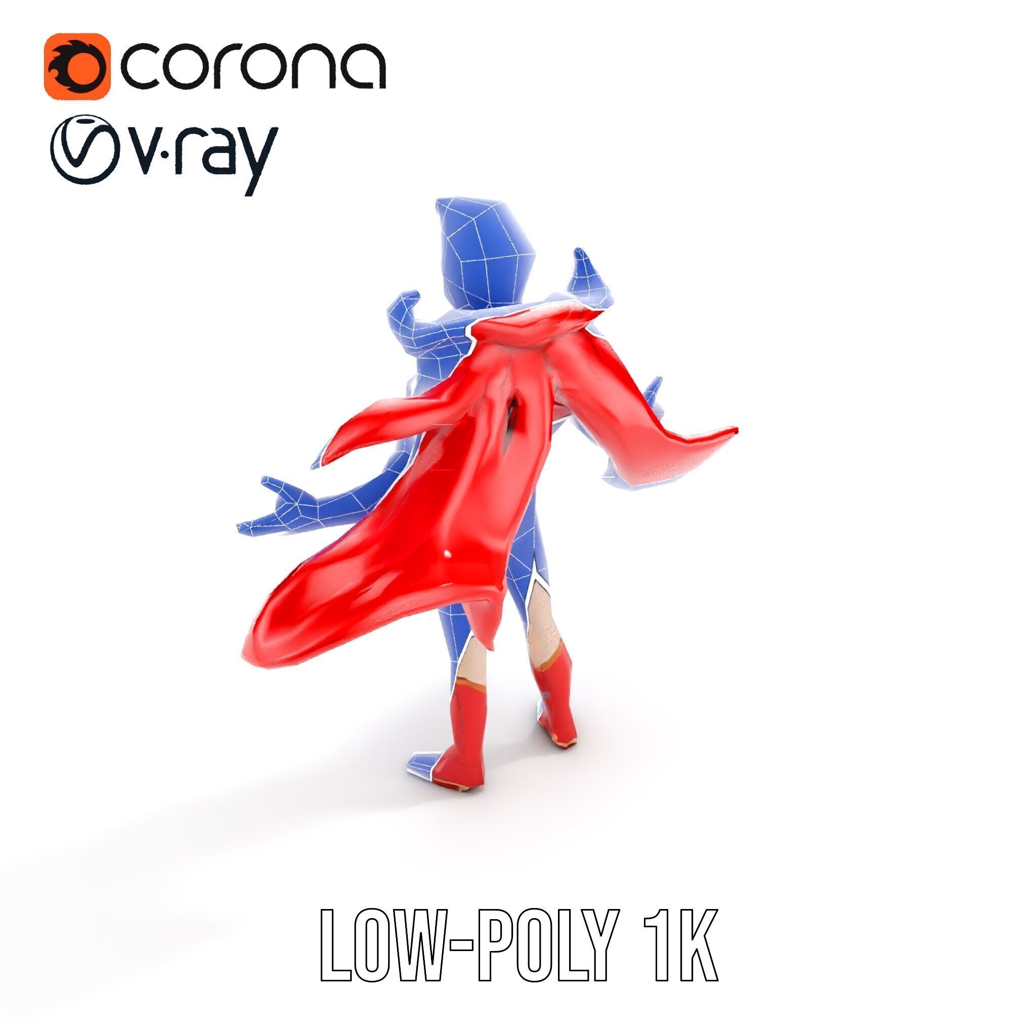 Heroic Superhero Character Rigged and Animated Low-poly 3D model_16