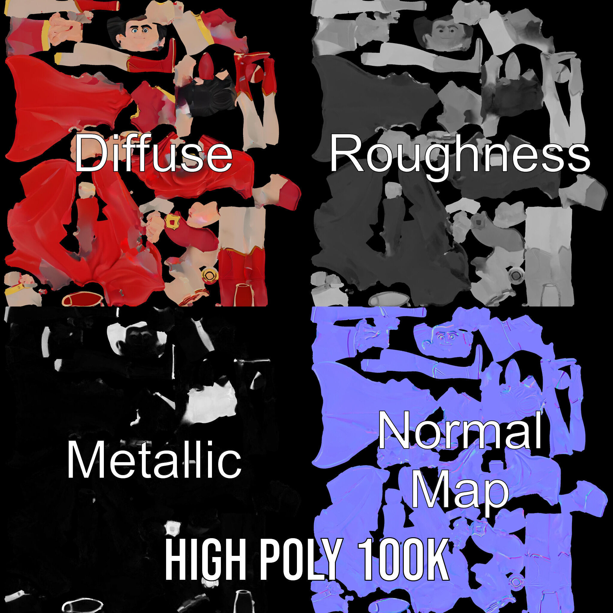 Heroic Superhero Character Rigged and Animated Low-poly 3D model_3