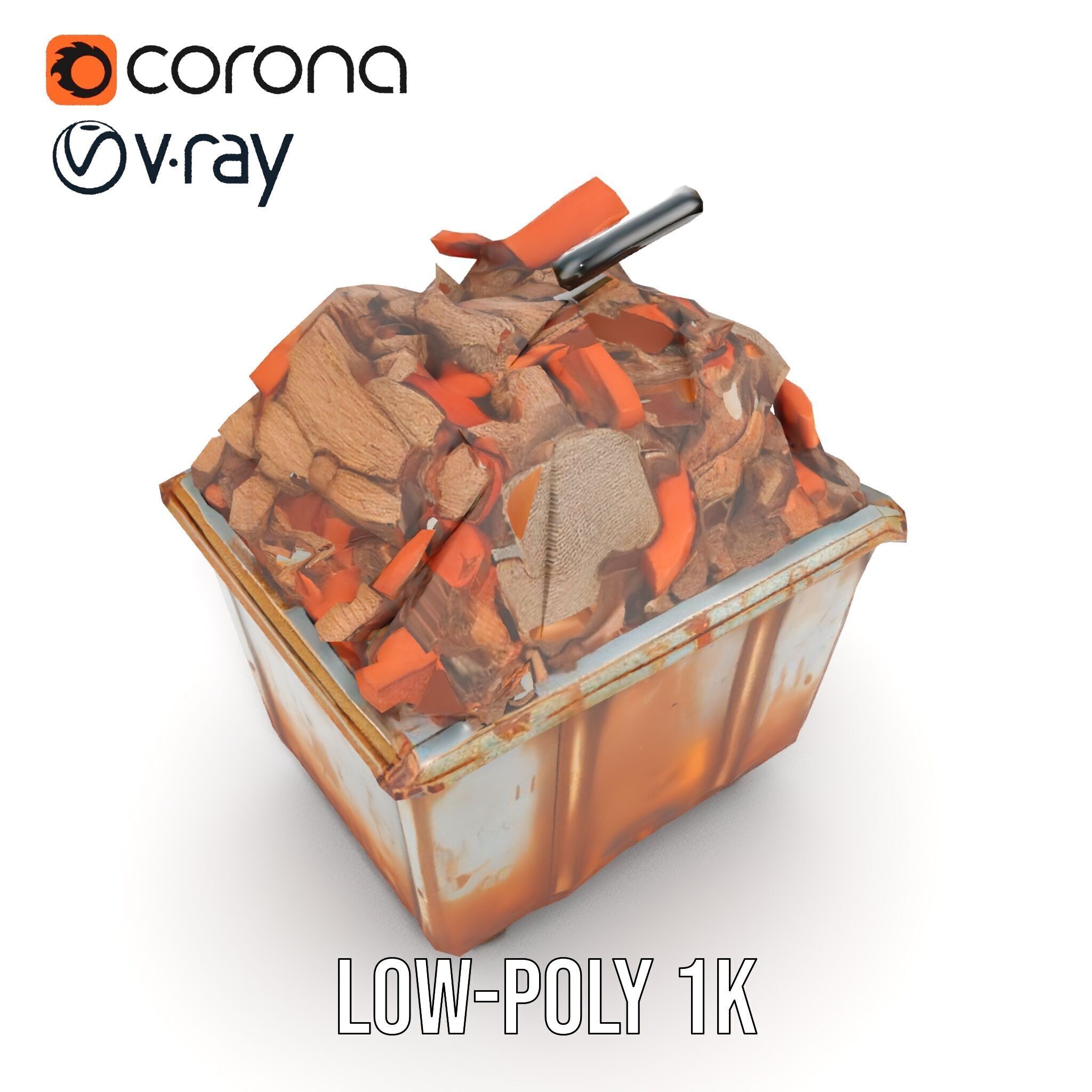 Rusty Dumpster with Bricks Model Pack Low-poly 3D model_24