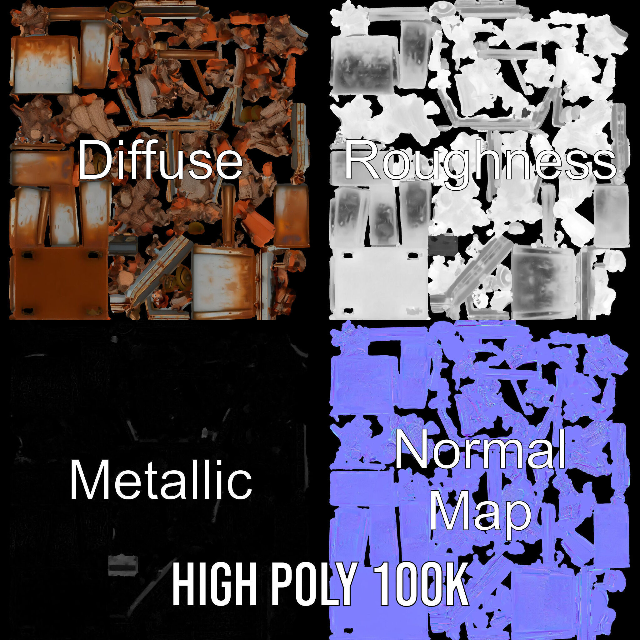 Rusty Dumpster with Bricks Model Pack Low-poly 3D model_3