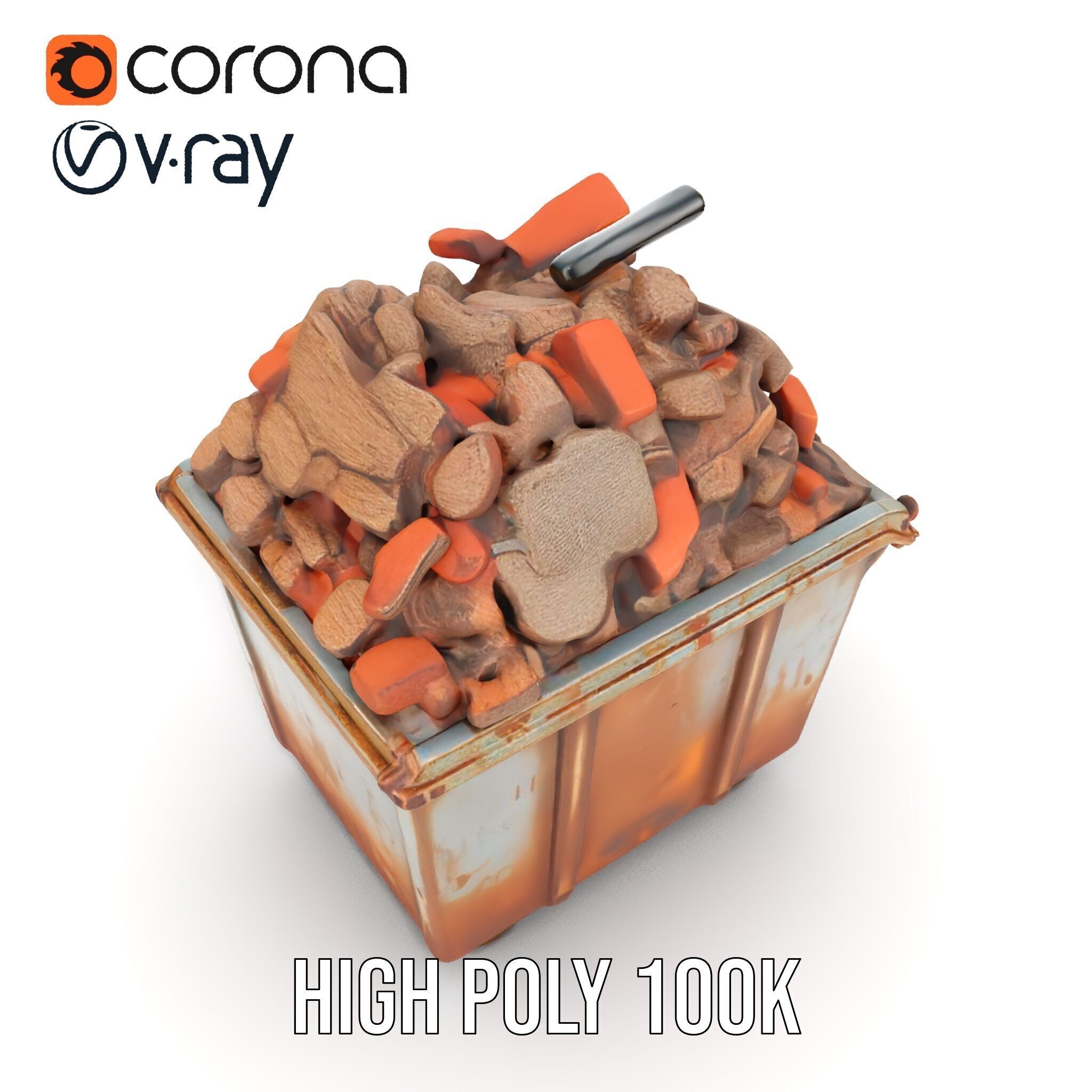 Rusty Dumpster with Bricks Model Pack Low-poly 3D model_22