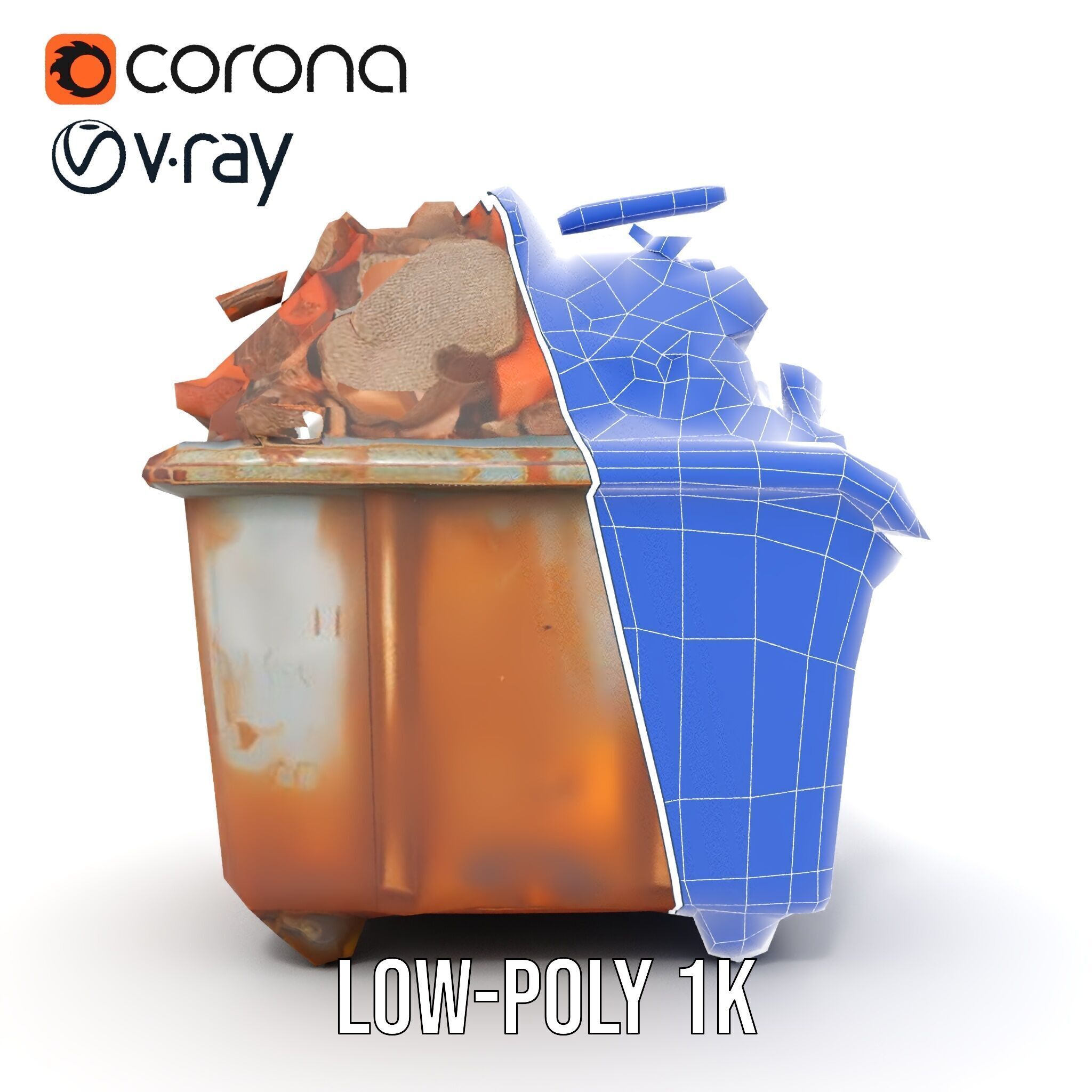 Rusty Dumpster with Bricks Model Pack Low-poly 3D model_21