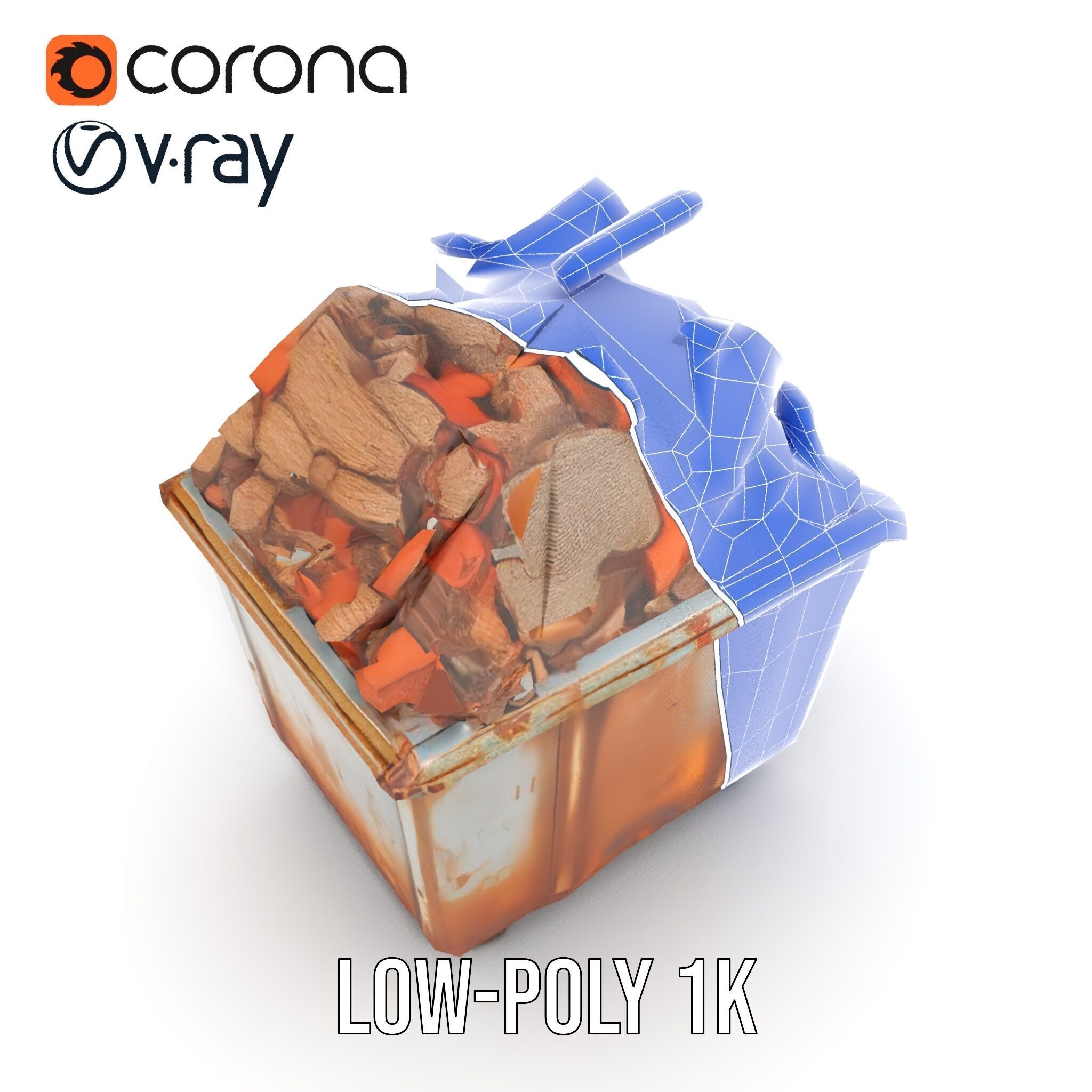 Rusty Dumpster with Bricks Model Pack Low-poly 3D model_16