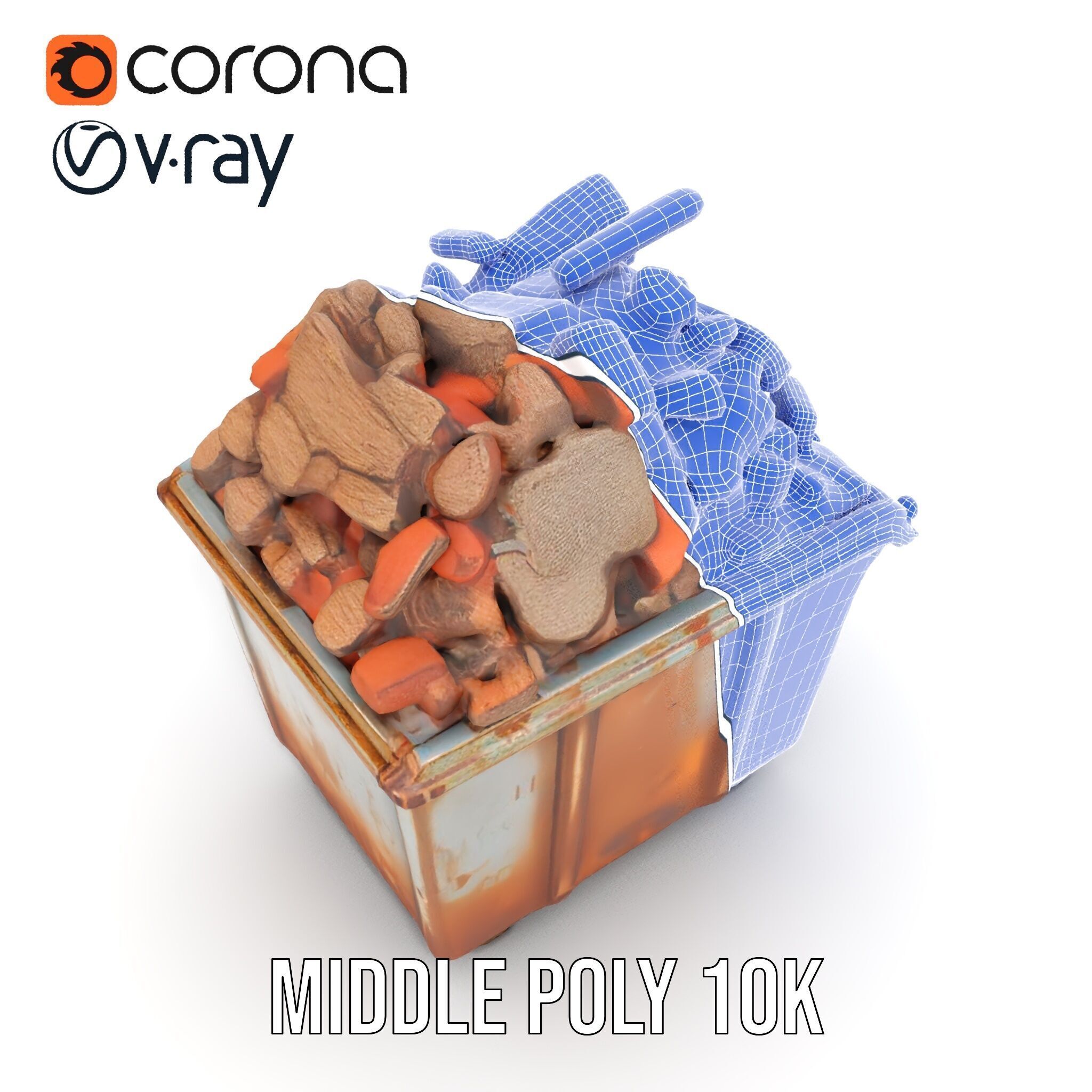 Rusty Dumpster with Bricks Model Pack Low-poly 3D model_6