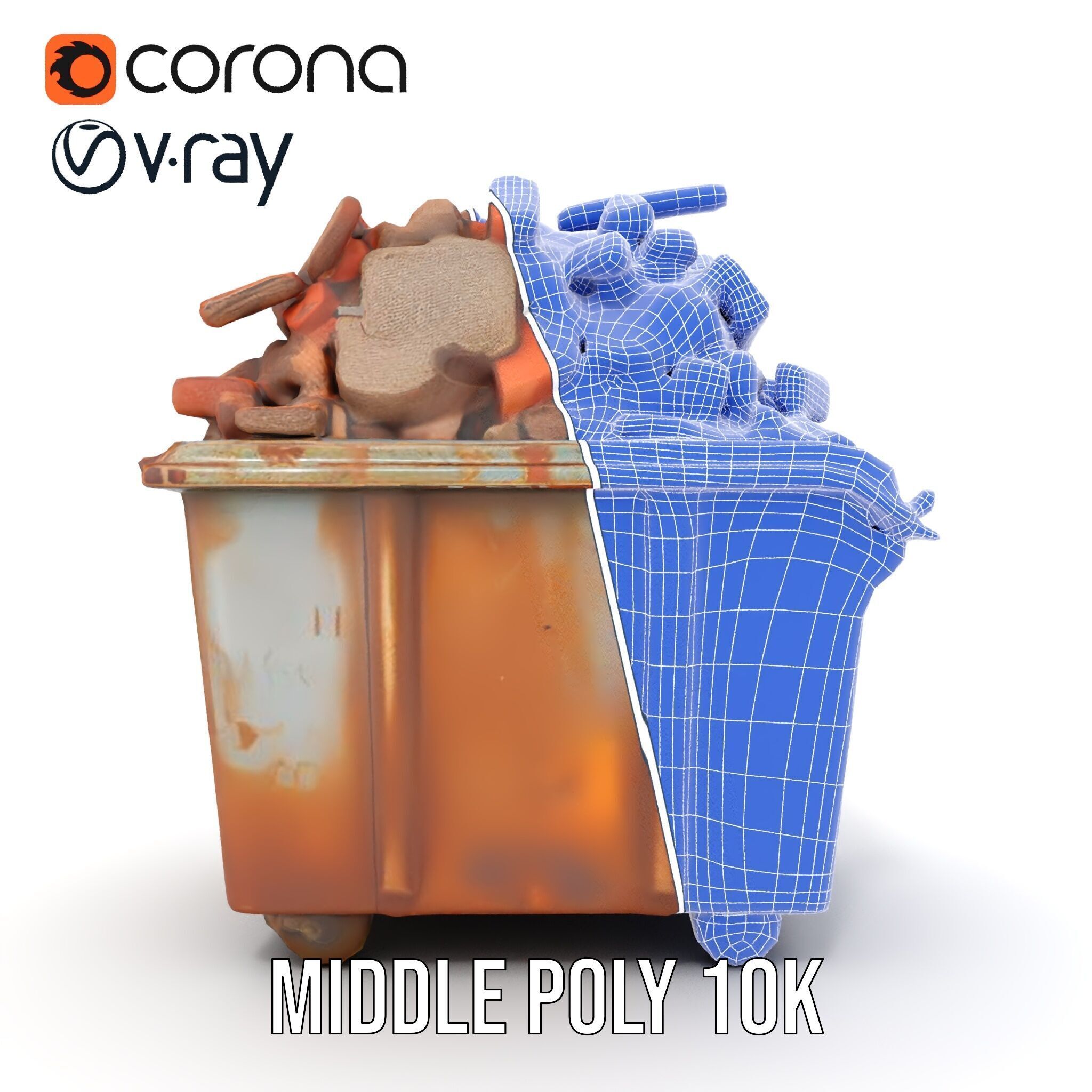 Rusty Dumpster with Bricks Model Pack Low-poly 3D model_28