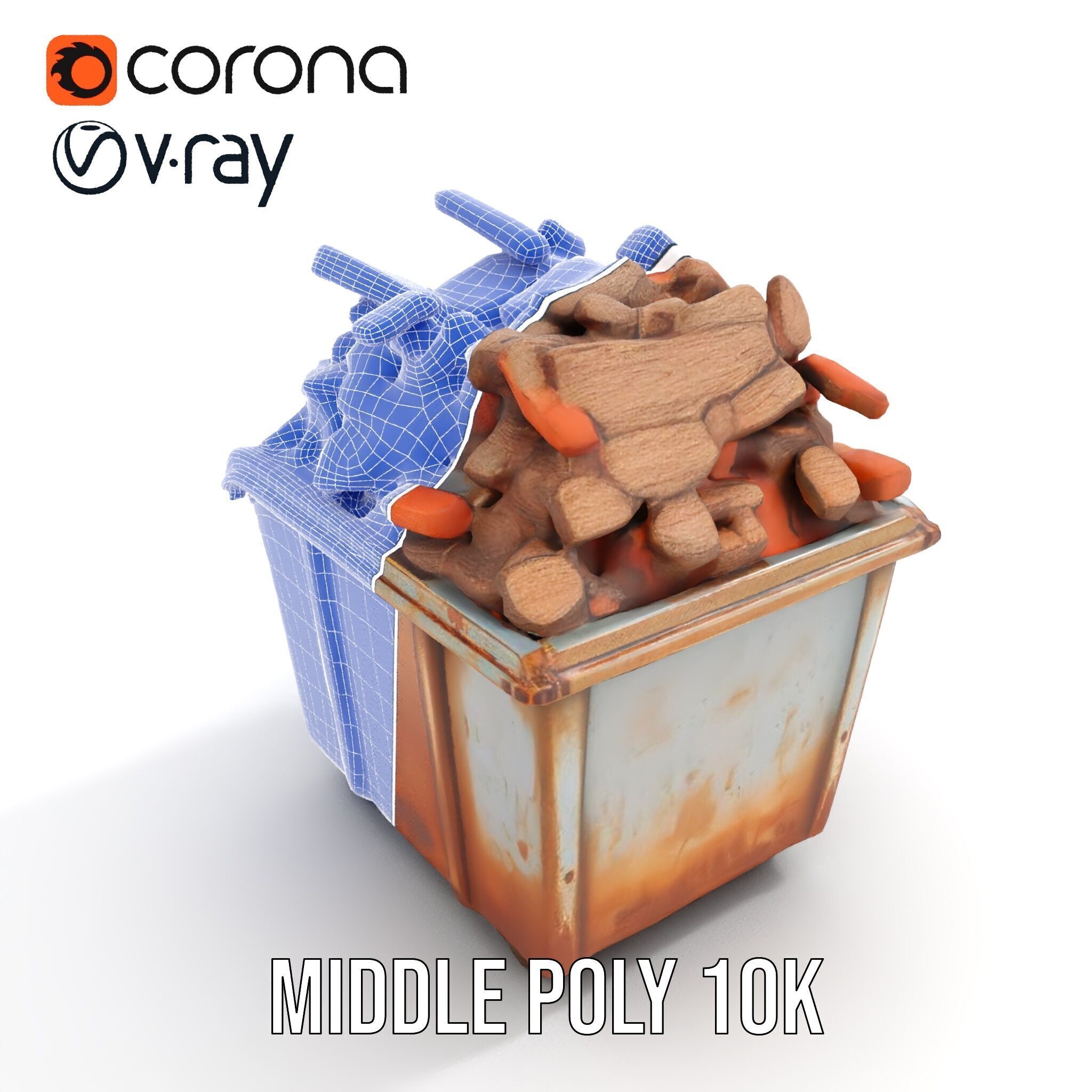 Rusty Dumpster with Bricks Model Pack Low-poly 3D model_9