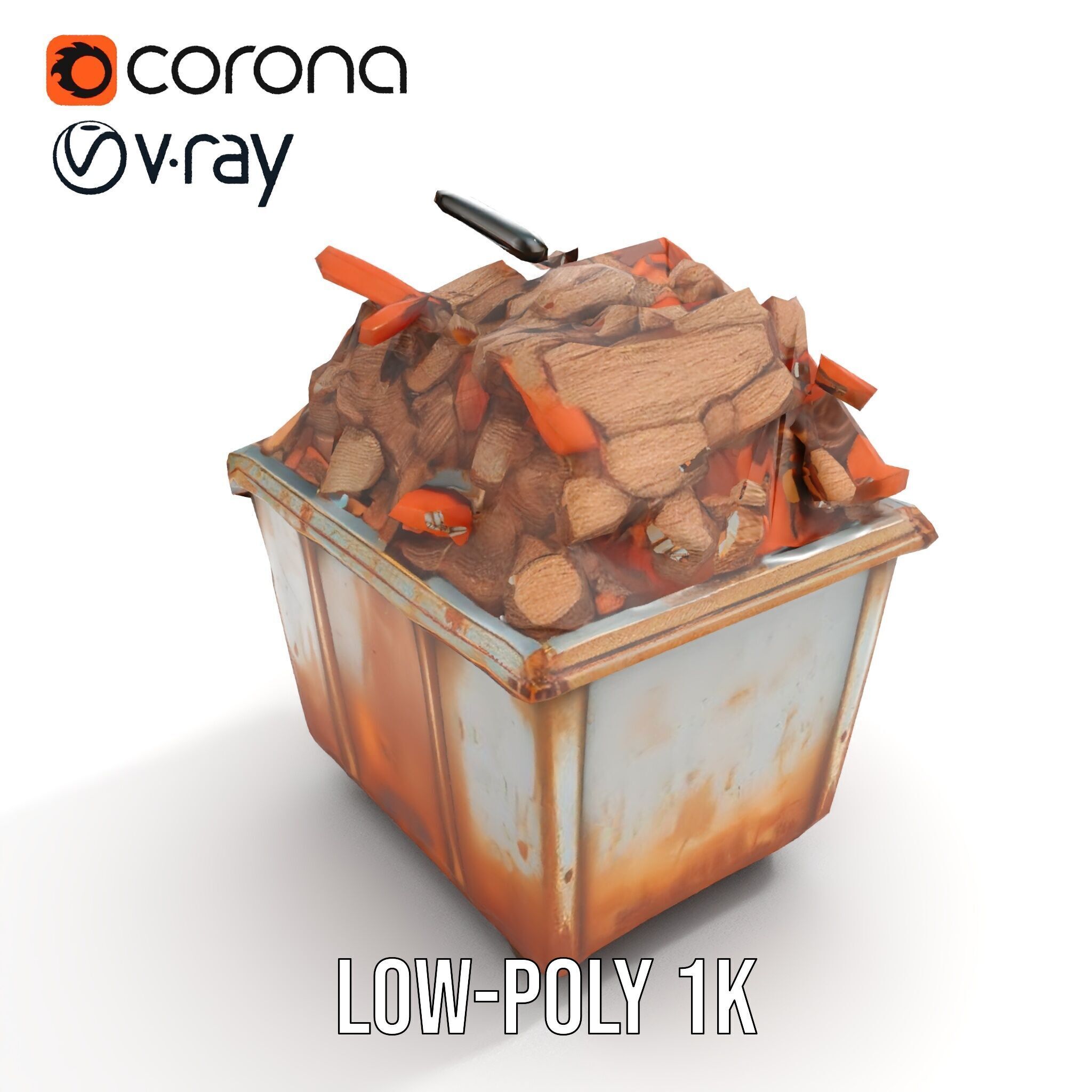 Rusty Dumpster with Bricks Model Pack Low-poly 3D model_10