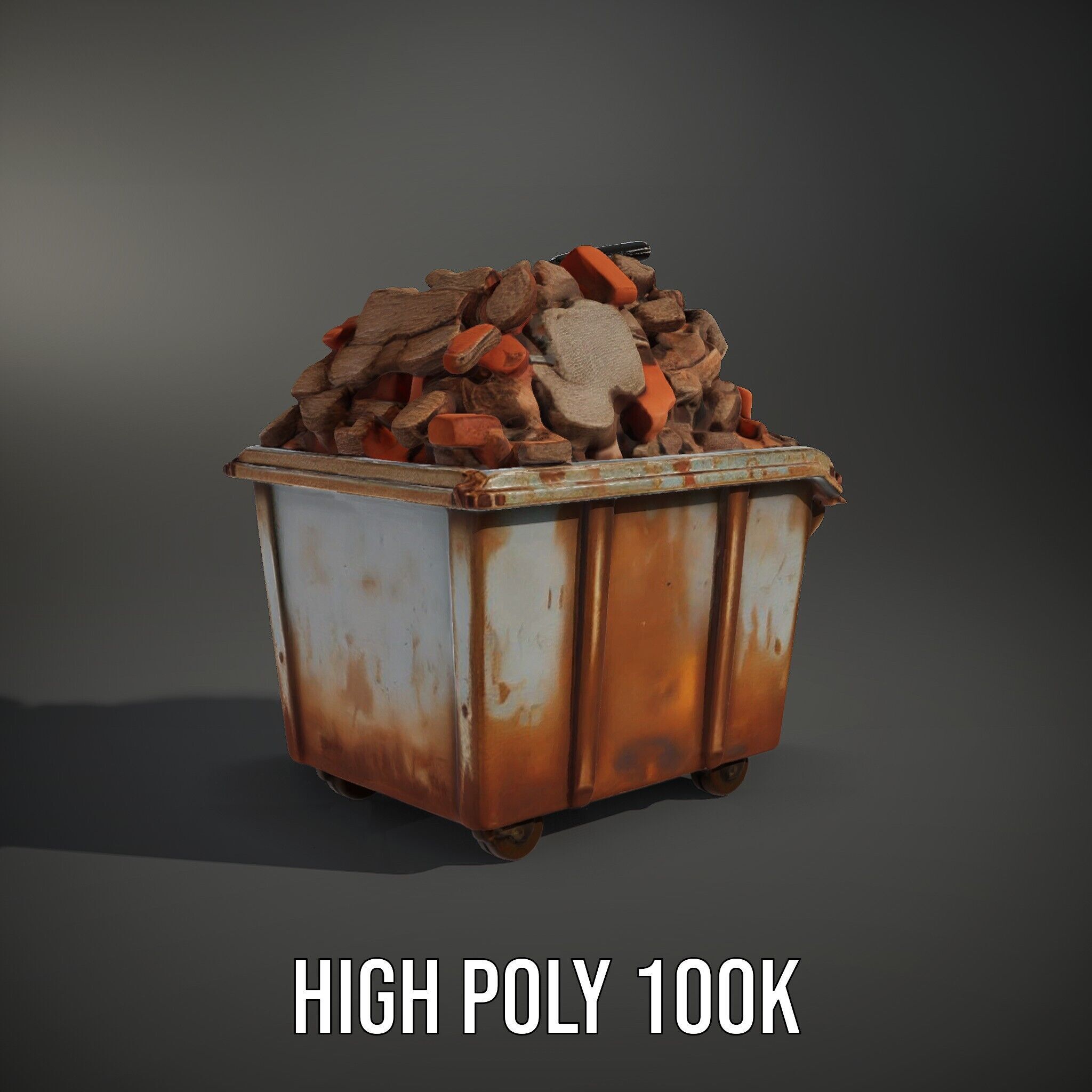 Rusty Dumpster with Bricks Model Pack Low-poly 3D model_14