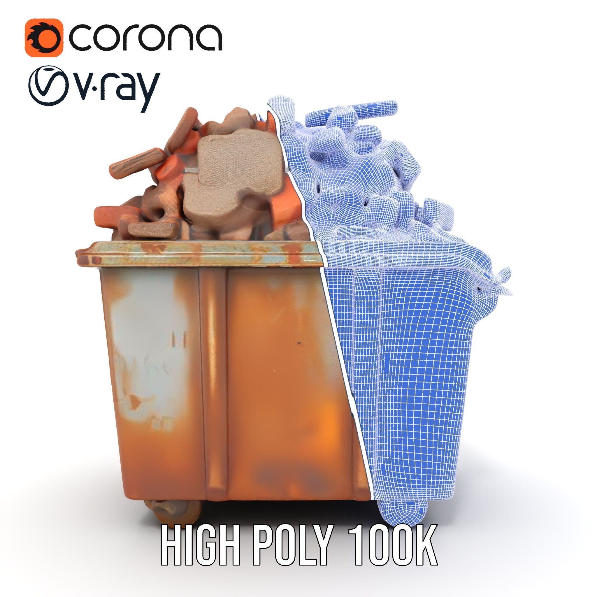 Rusty Dumpster with Bricks Model Pack Low-poly 3D model_38