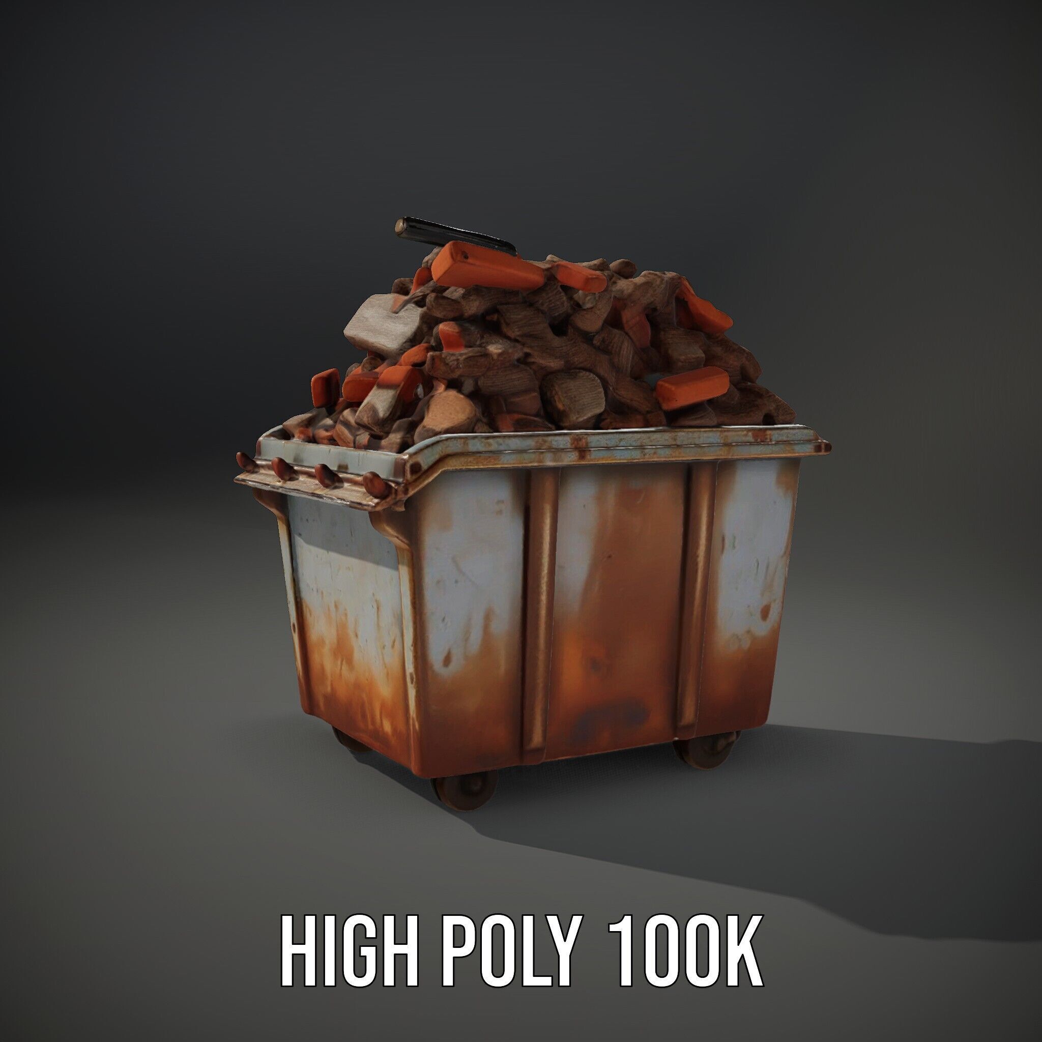 Rusty Dumpster with Bricks Model Pack Low-poly 3D model_8