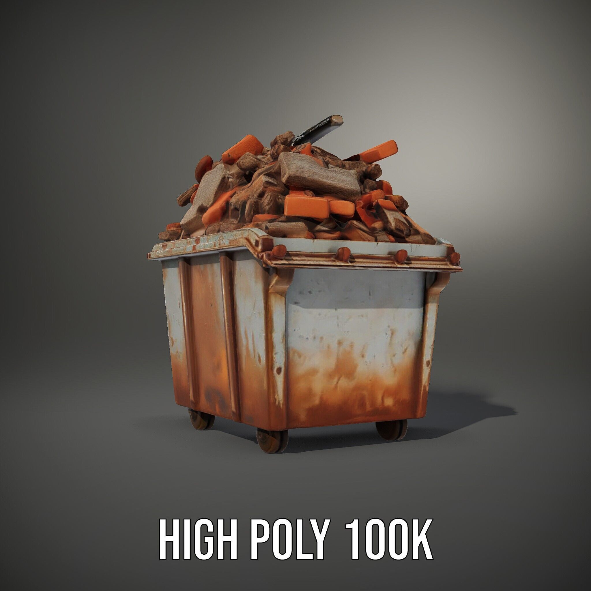 Rusty Dumpster with Bricks Model Pack Low-poly 3D model_11