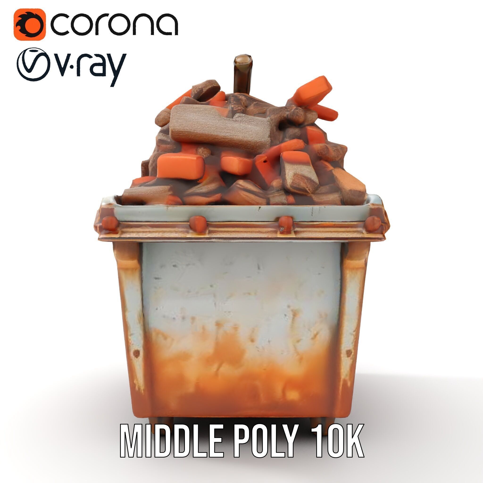 Rusty Dumpster with Bricks Model Pack Low-poly 3D model_17