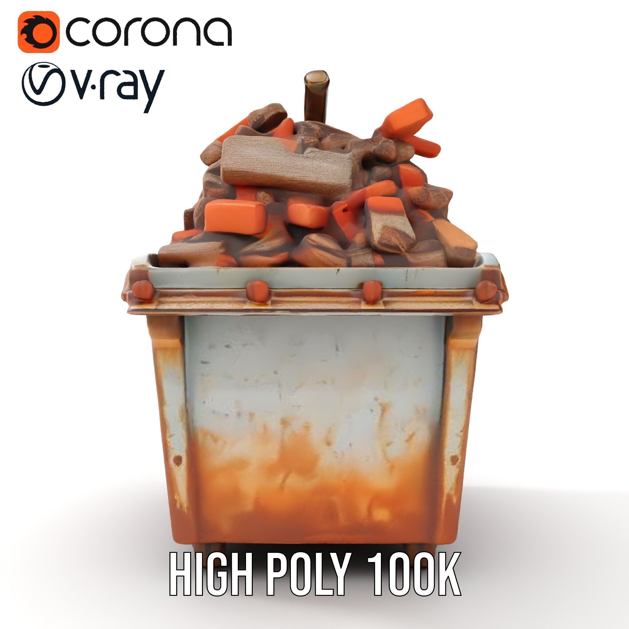 Rusty Dumpster with Bricks Model Pack Low-poly 3D model_19