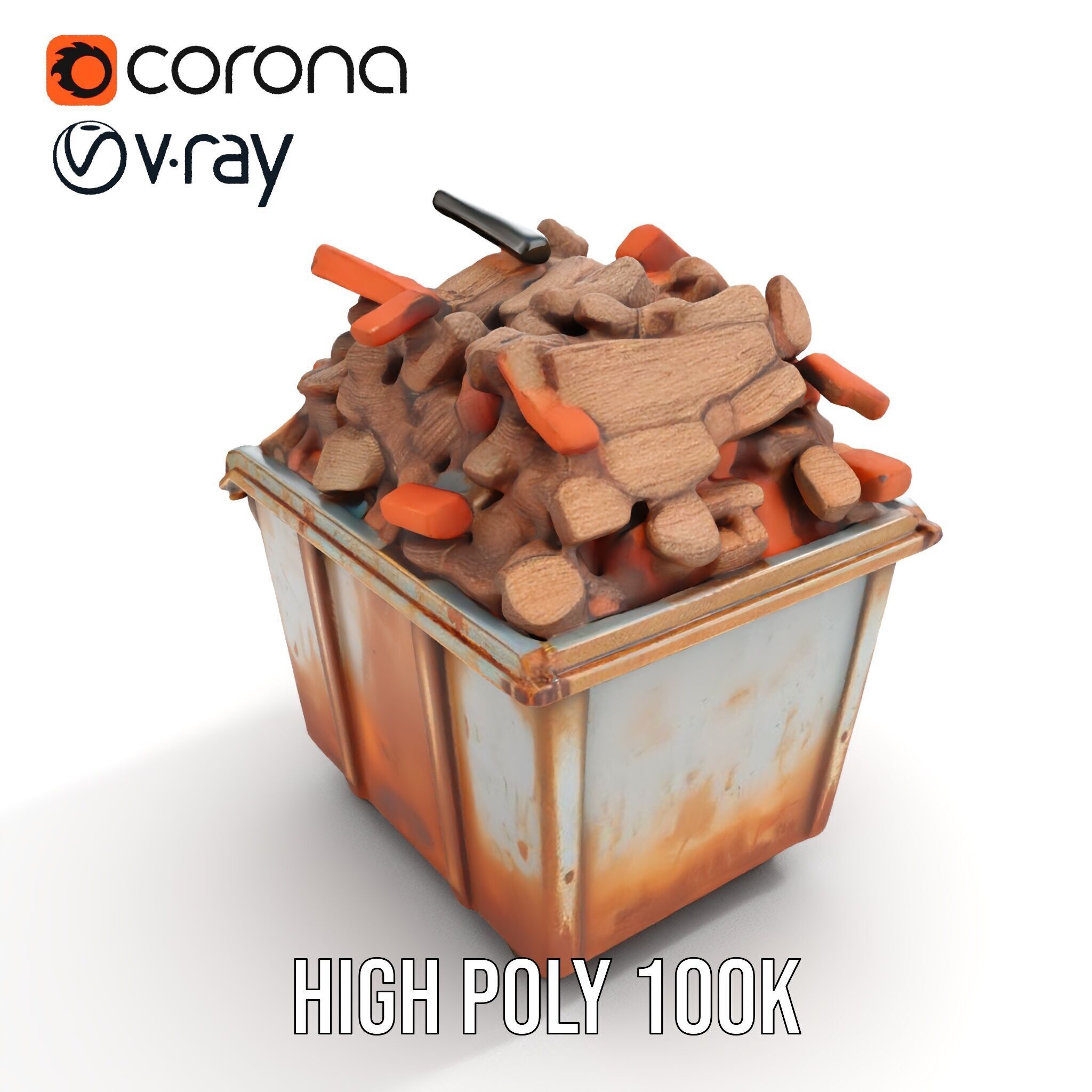 Rusty Dumpster with Bricks Model Pack Low-poly 3D model_27