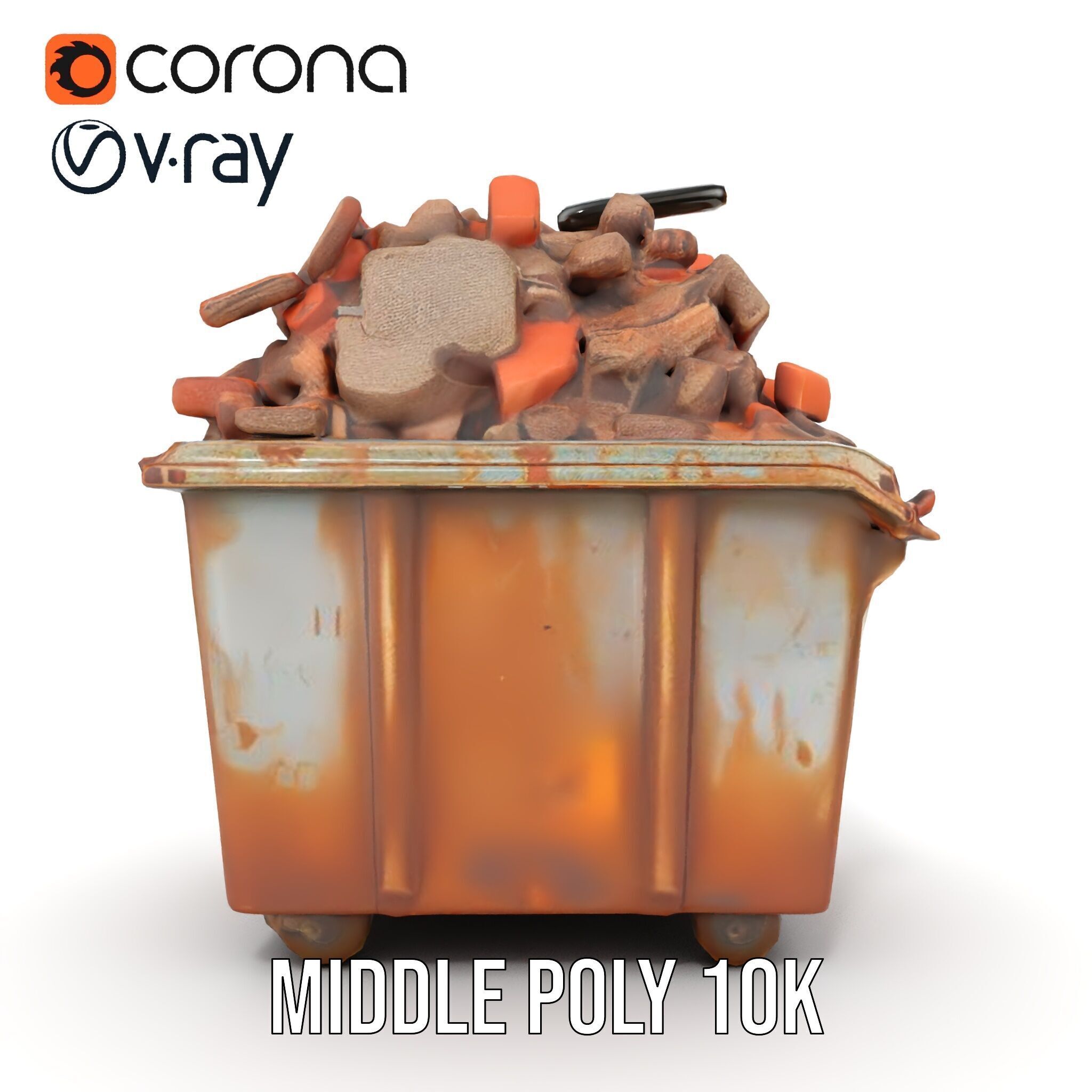 Rusty Dumpster with Bricks Model Pack Low-poly 3D model_15